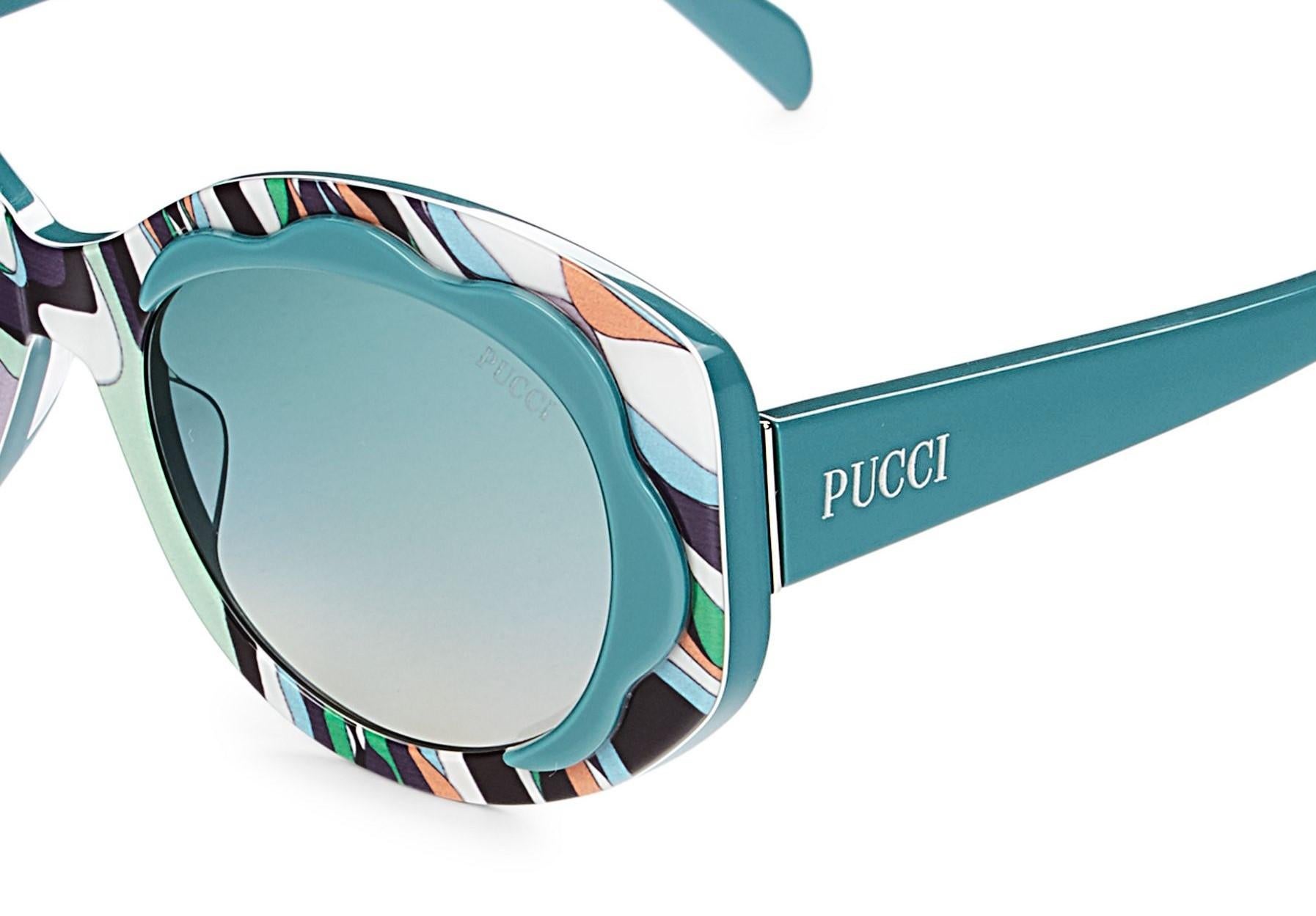 Nuevo Impresionantes gafas de sol Emilio Pucci Turquesa 70's Vibe con funda en venta 1