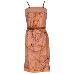 NEW Stunning HERMES Paris Printed Silk & Leather Belted Dress