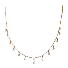 New Suzanne Kalan 18K Yellow Gold 1.06 Carat Diamond Drop Station Necklace 18"