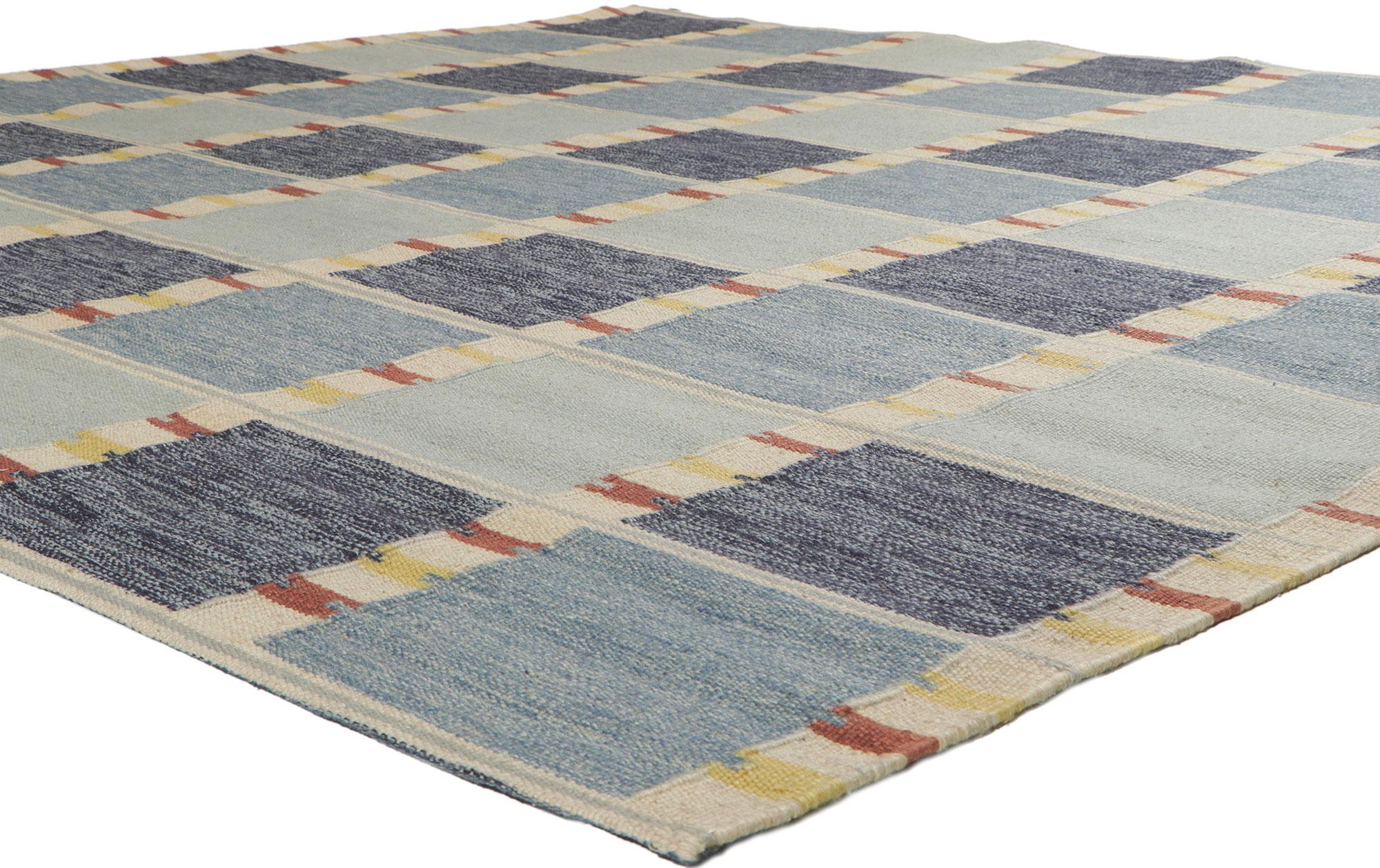30857 New Barbro Nilsson Swedish Inspired Rug, 09'11 x 10'05. Emanating Scandinavian Modern style with incredible detail and texture, this handwoven Swedish style kilim rug is a captivating vision of woven beauty. The eye-catching check pattern and