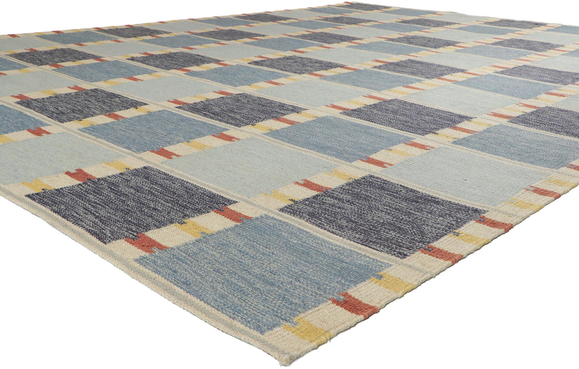 30853 New Barbro Nilsson Swedish Inspired Kilim Rug, 10'03 x 13'08. Emanating Scandinavian Modern style with incredible detail and texture, this handwoven Swedish style kilim rug is a captivating vision of woven beauty. The eye-catching check