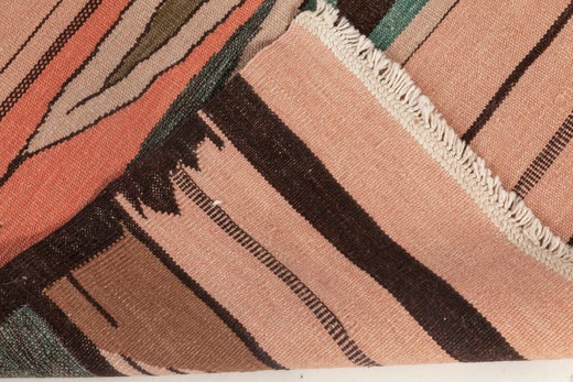 New Swedish Design Brown Green And Pink Flat Weave Wool Rug For Sale At 1stdibs