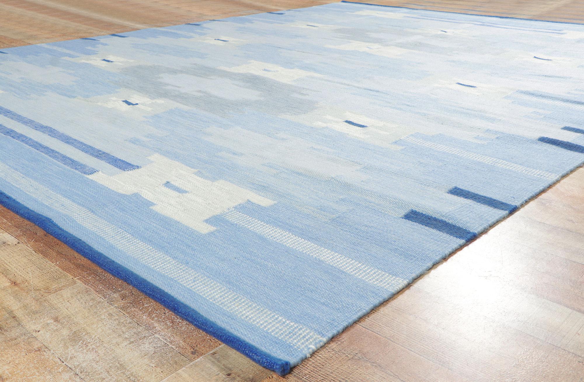 Hand-Woven Scandinavian Modern Swedish Inspired Kilim Rug, Blått Timglas Korsmönster For Sale