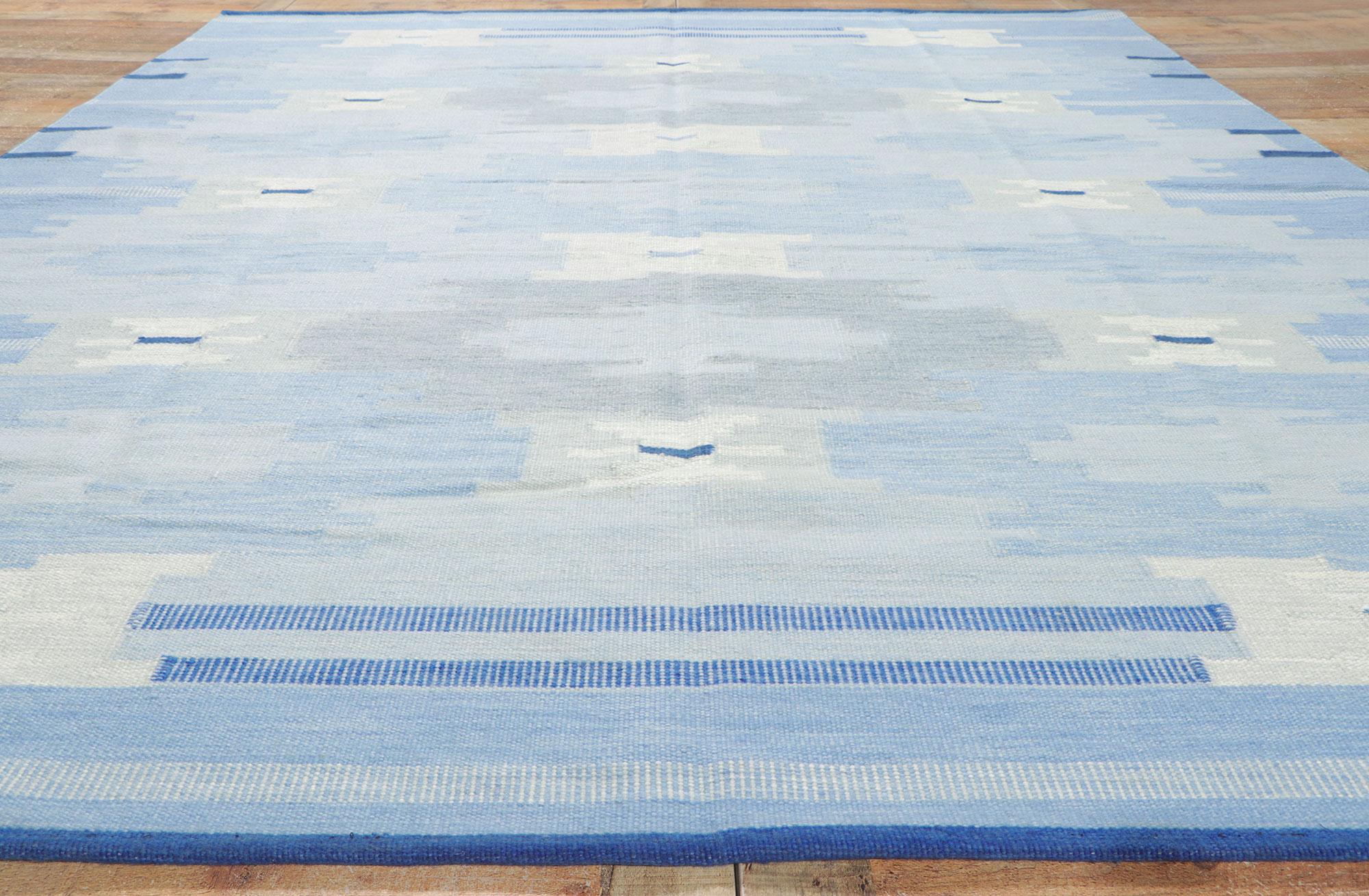 Contemporary Scandinavian Modern Swedish Inspired Kilim Rug, Blått Timglas Korsmönster For Sale