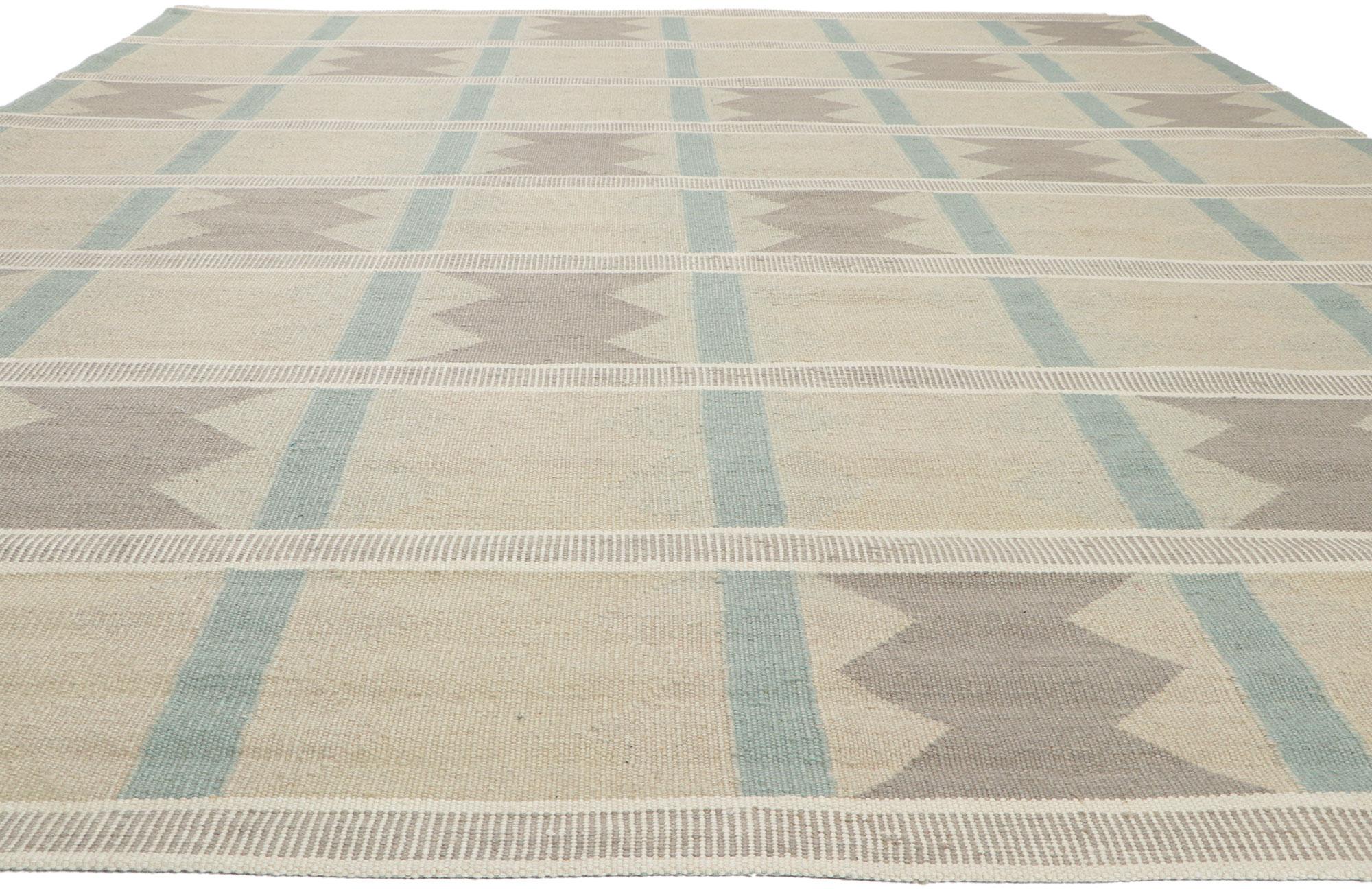 Indian Swedish Inspired Kilim Rug, Scandinavian Modern Meets Earth-Tone Elegance For Sale