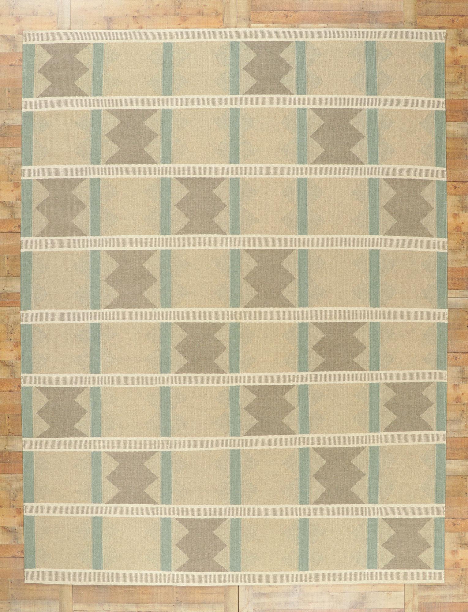Hand-Woven New Scandinavian Swedish Ingegerd Silow Inspired Kilim Röllakan, 10'03 x 13'05 For Sale