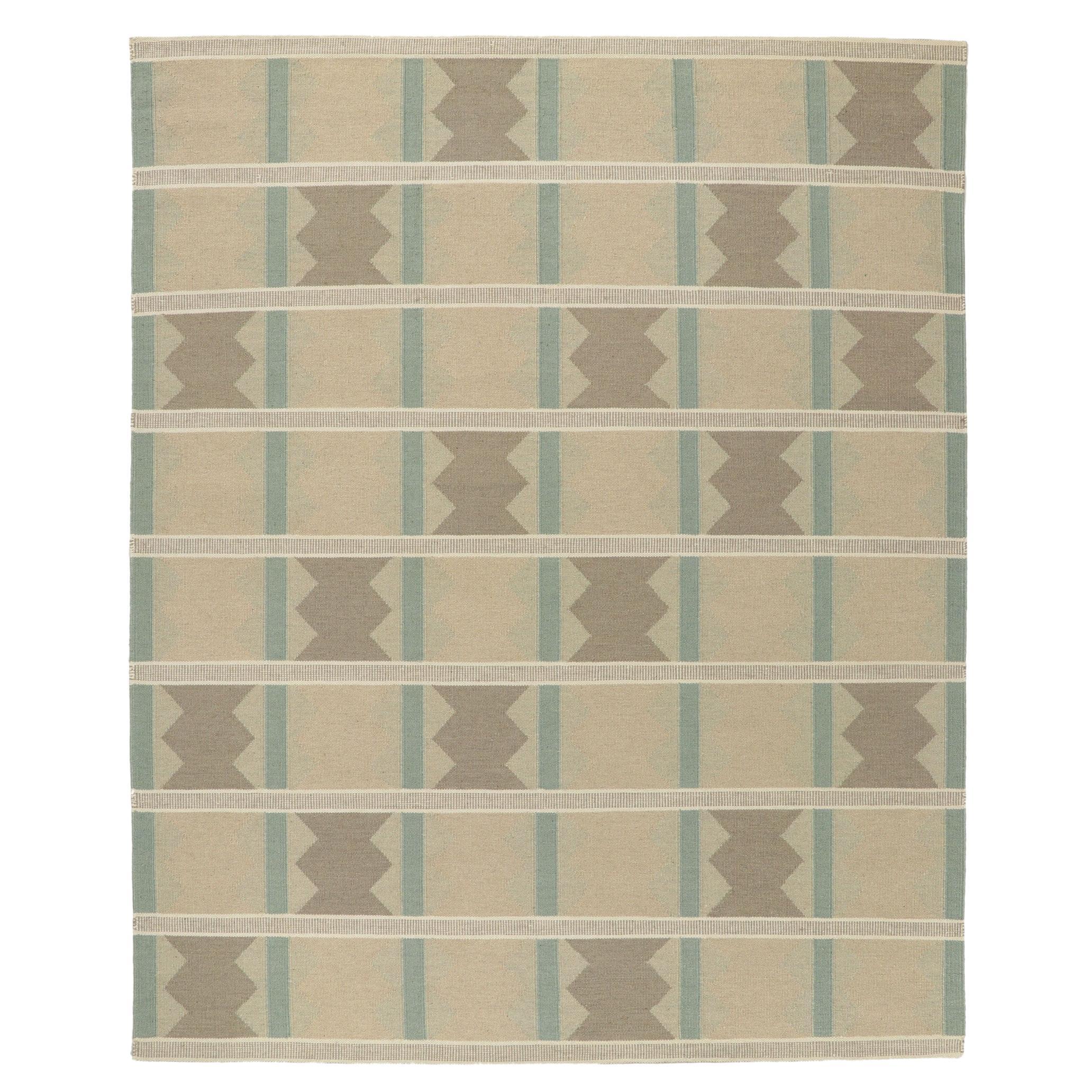 Swedish Inspired Kilim Rug, Scandinavian Modern Meets Earth-Tone Elegance