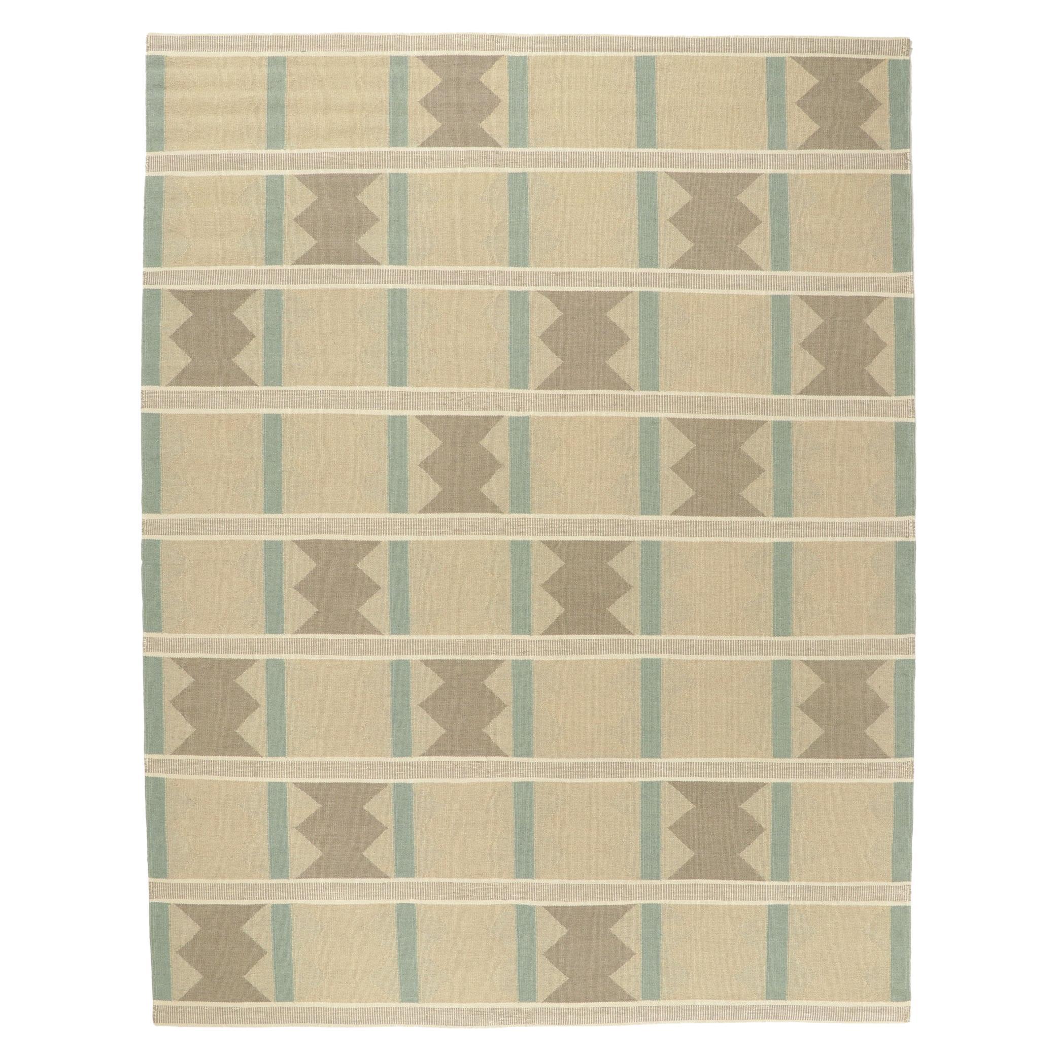 Swedish Inspired Kilim Rug, Scandinavian Modern Meets Earth-Tone Elegance