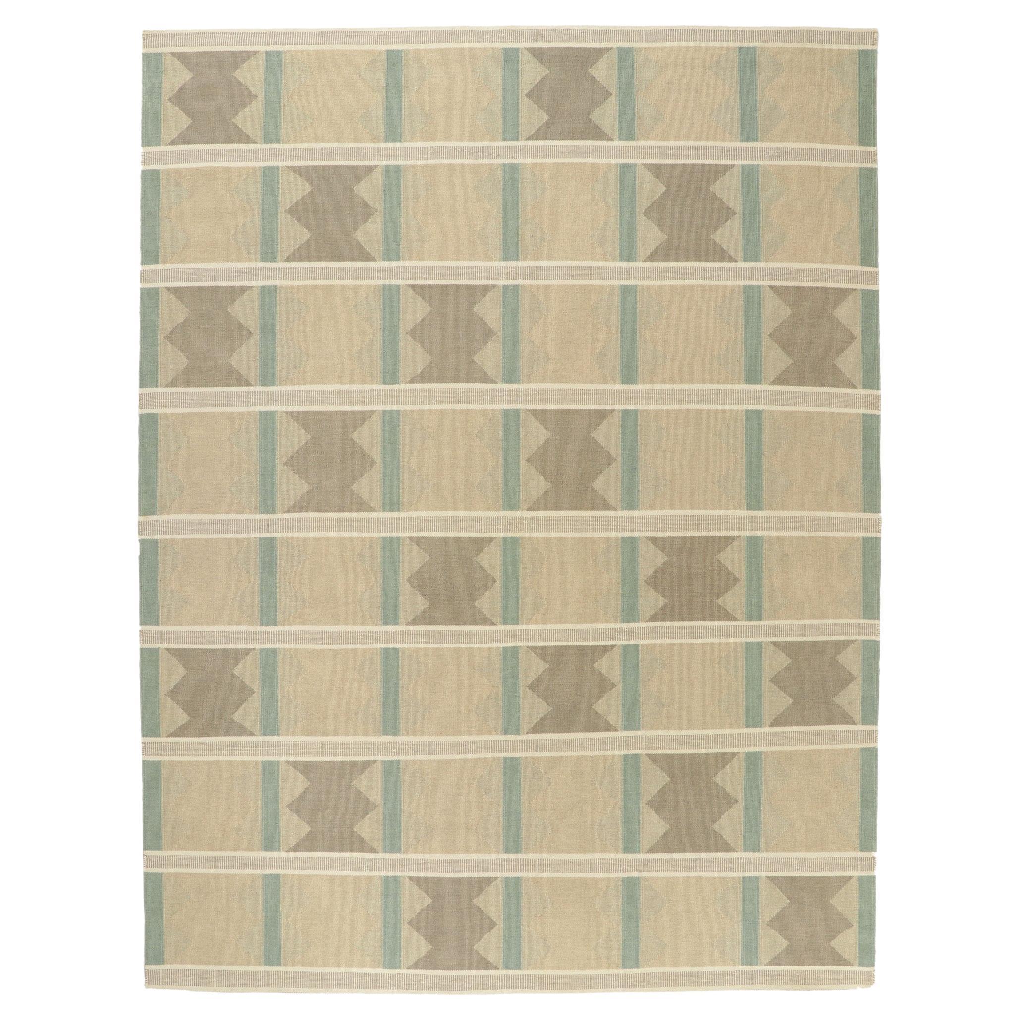 Swedish Inspired Kilim Rug, Scandinavian Modern Meets Earth-Tone Elegance