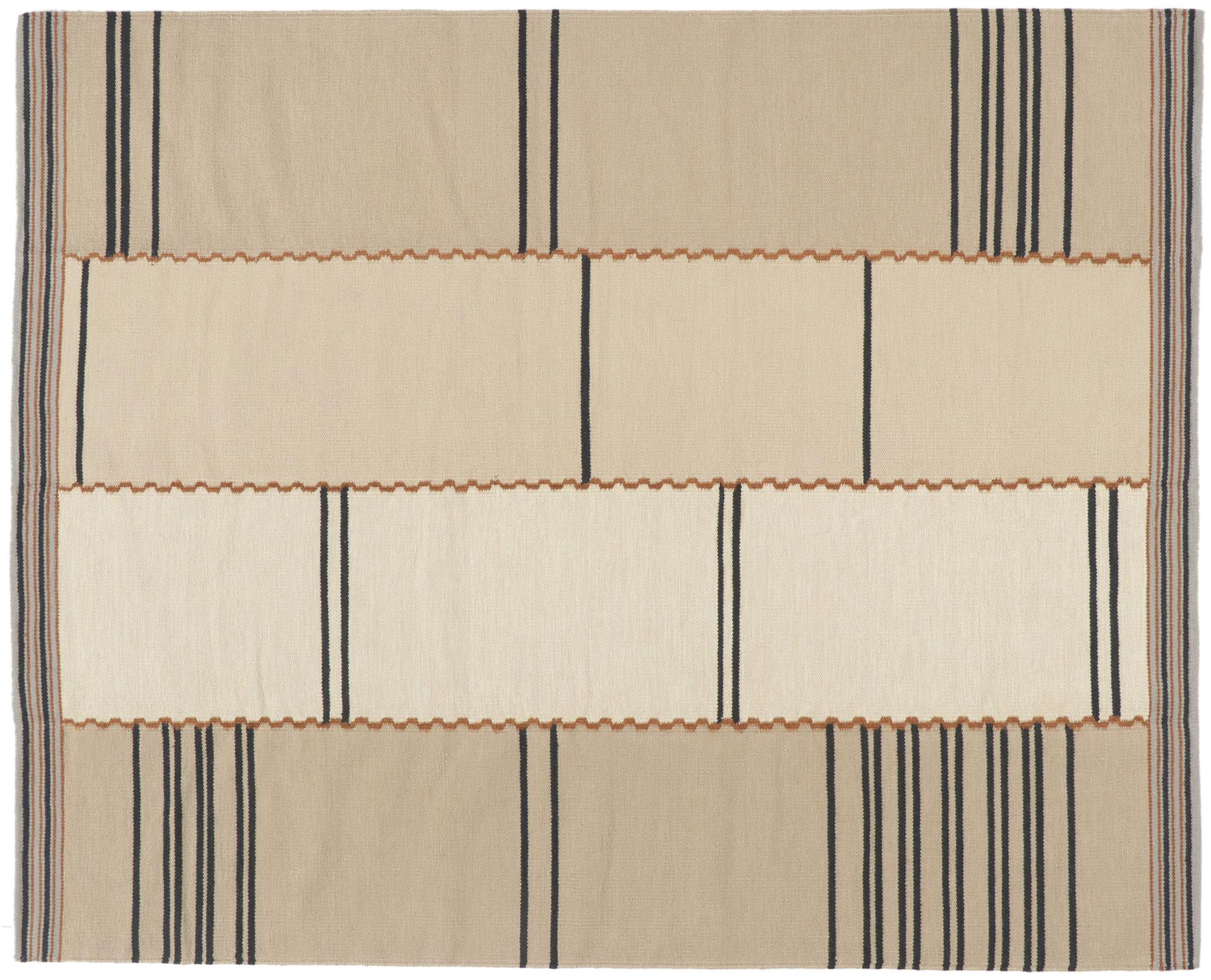 Nueva alfombra kilim de inspiración sueca en tonos tierra, Stege Randmönster en venta 2