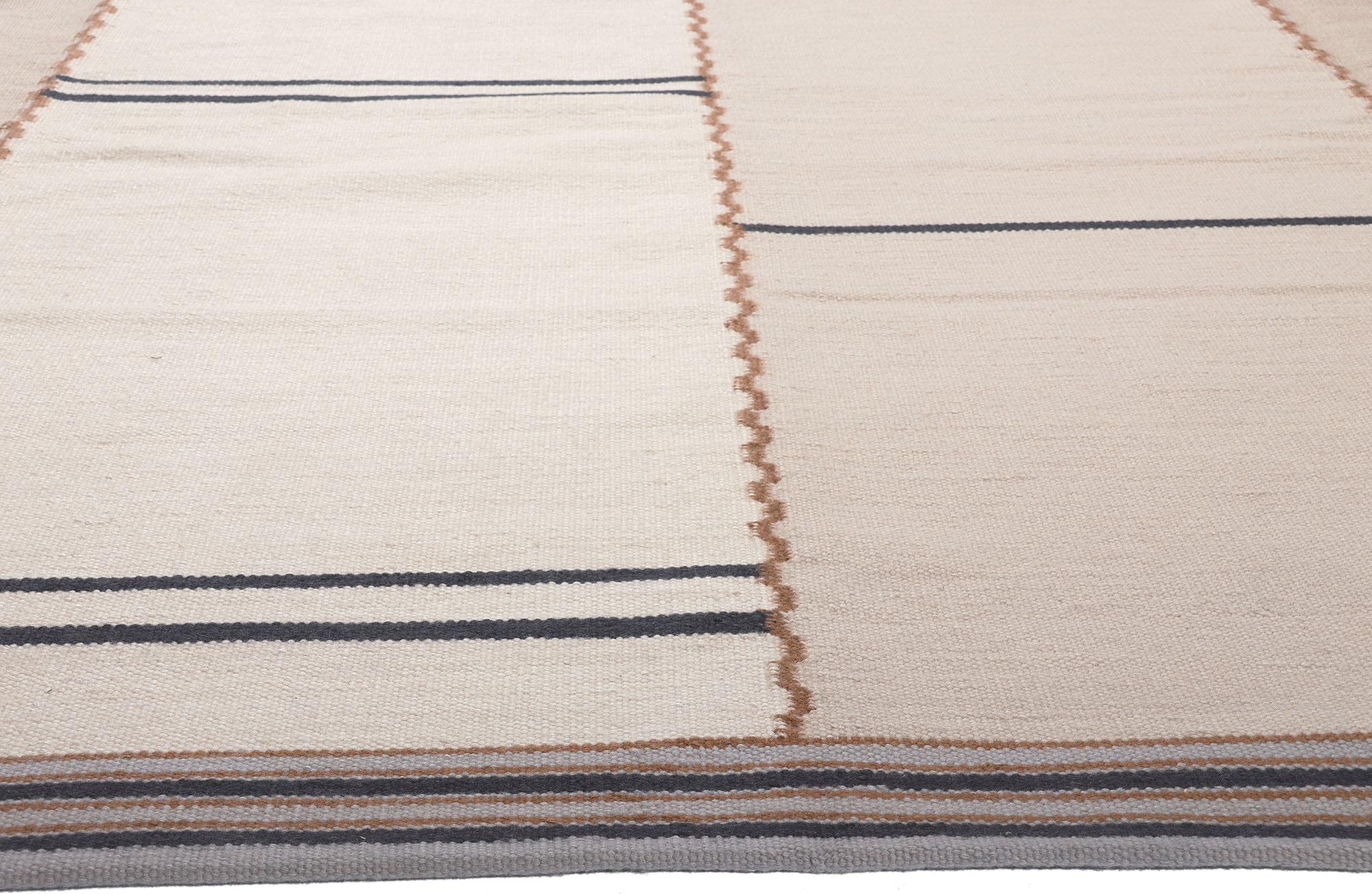 Indian New Swedish Inspired Kilim Rug Earth-Tone Colors, Stege Randmönster For Sale