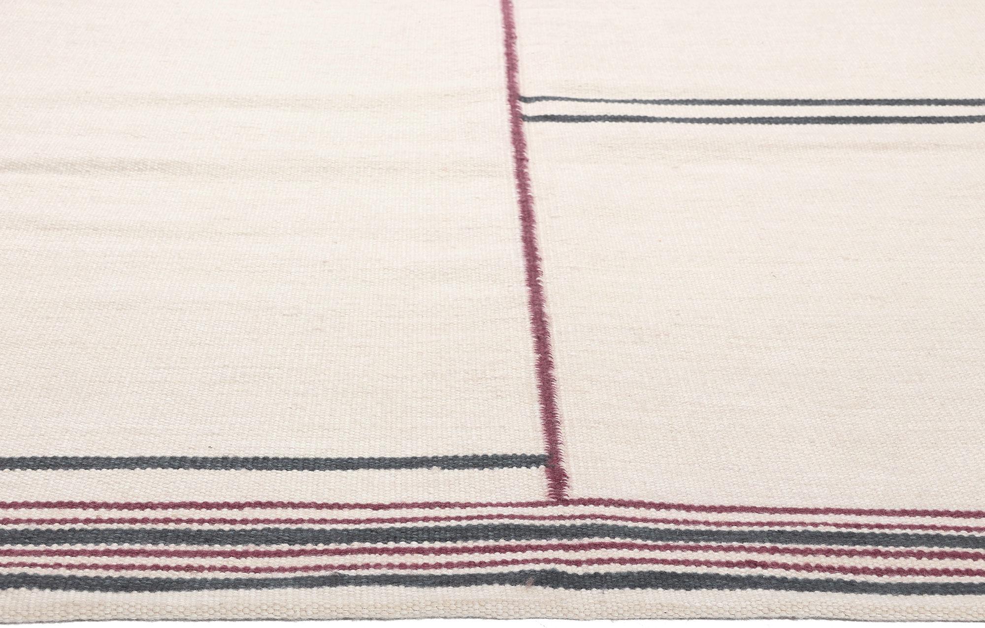 Indian New Swedish Inspired Kilim Rug Earth-Tone Colors, Stege Randmönster For Sale