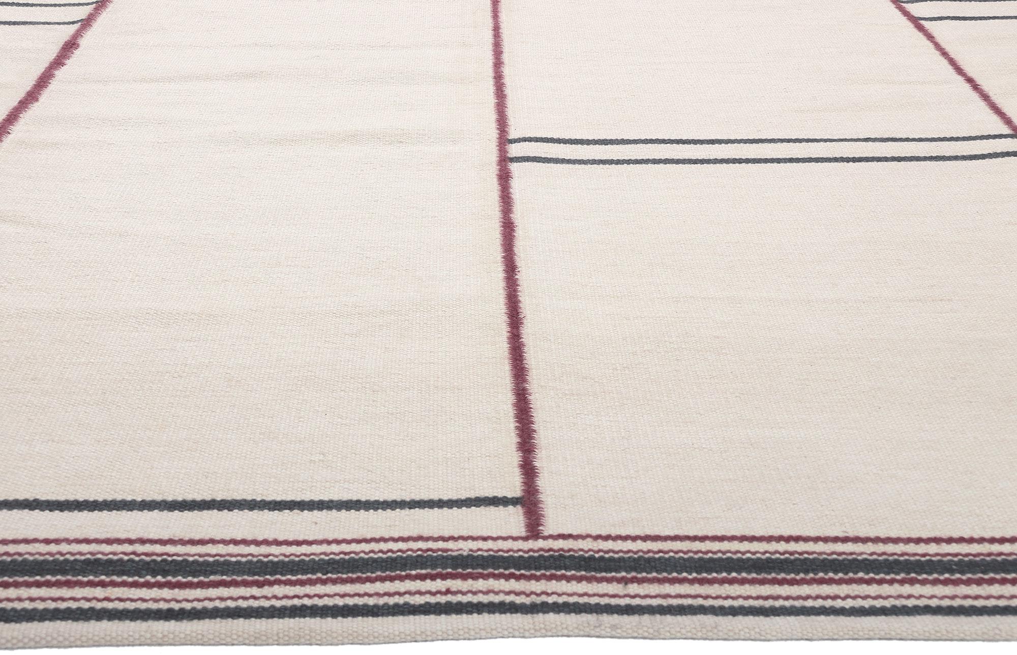 Indien Nouveau tapis Kilim d'inspiration suédoise Couleurs terre, Stege Randmönster en vente