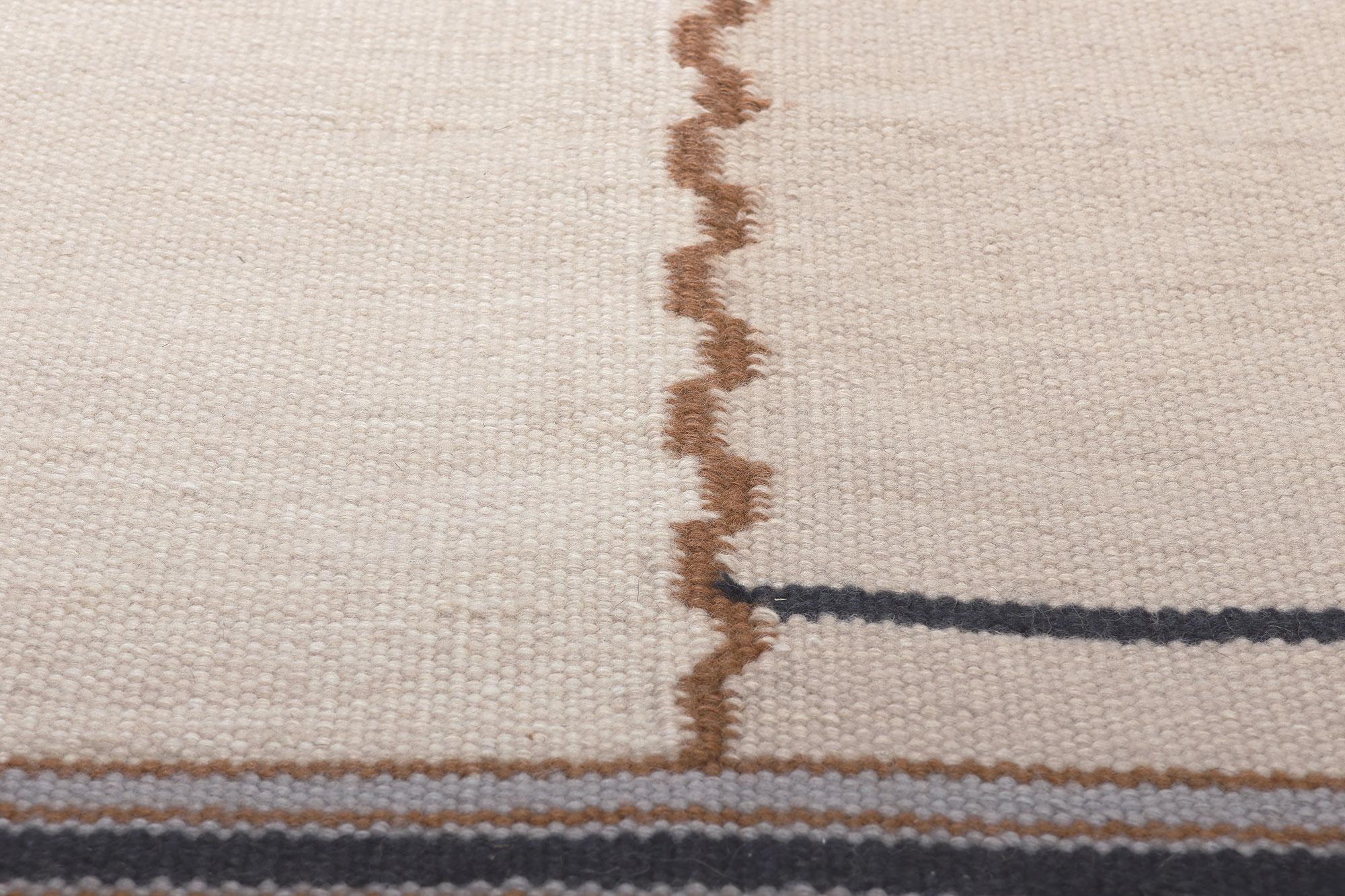Hand-Woven New Swedish Inspired Kilim Rug Earth-Tone Colors, Stege Randmönster For Sale