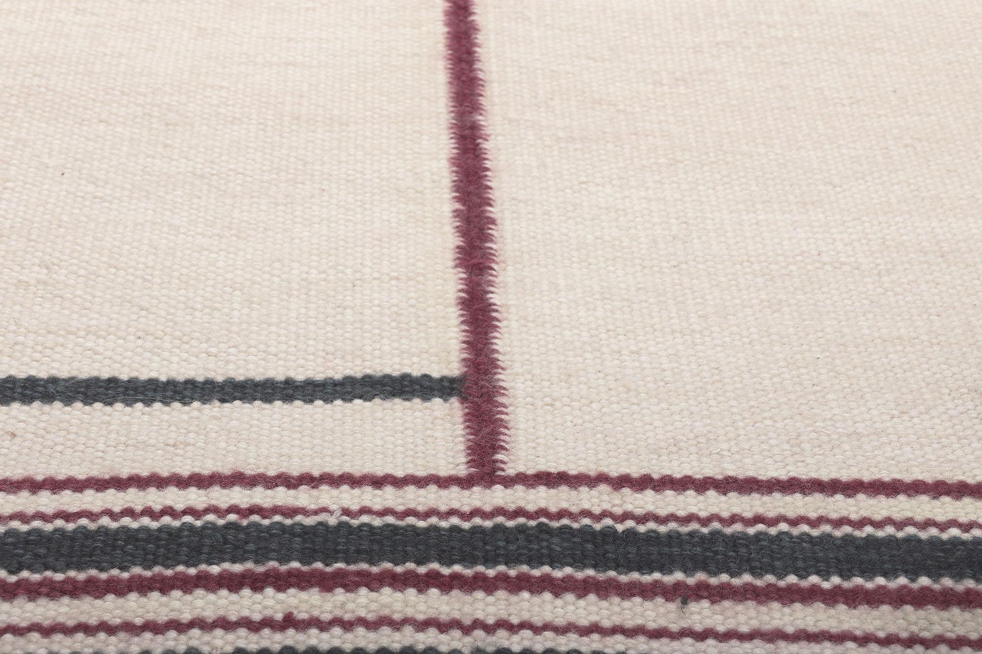 Tissé à la main Nouveau tapis Kilim d'inspiration suédoise Couleurs terre, Stege Randmönster en vente