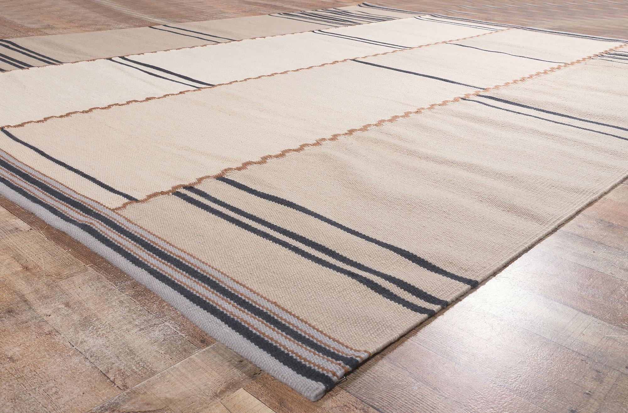 Contemporary New Swedish Inspired Kilim Rug Earth-Tone Colors, Stege Randmönster For Sale