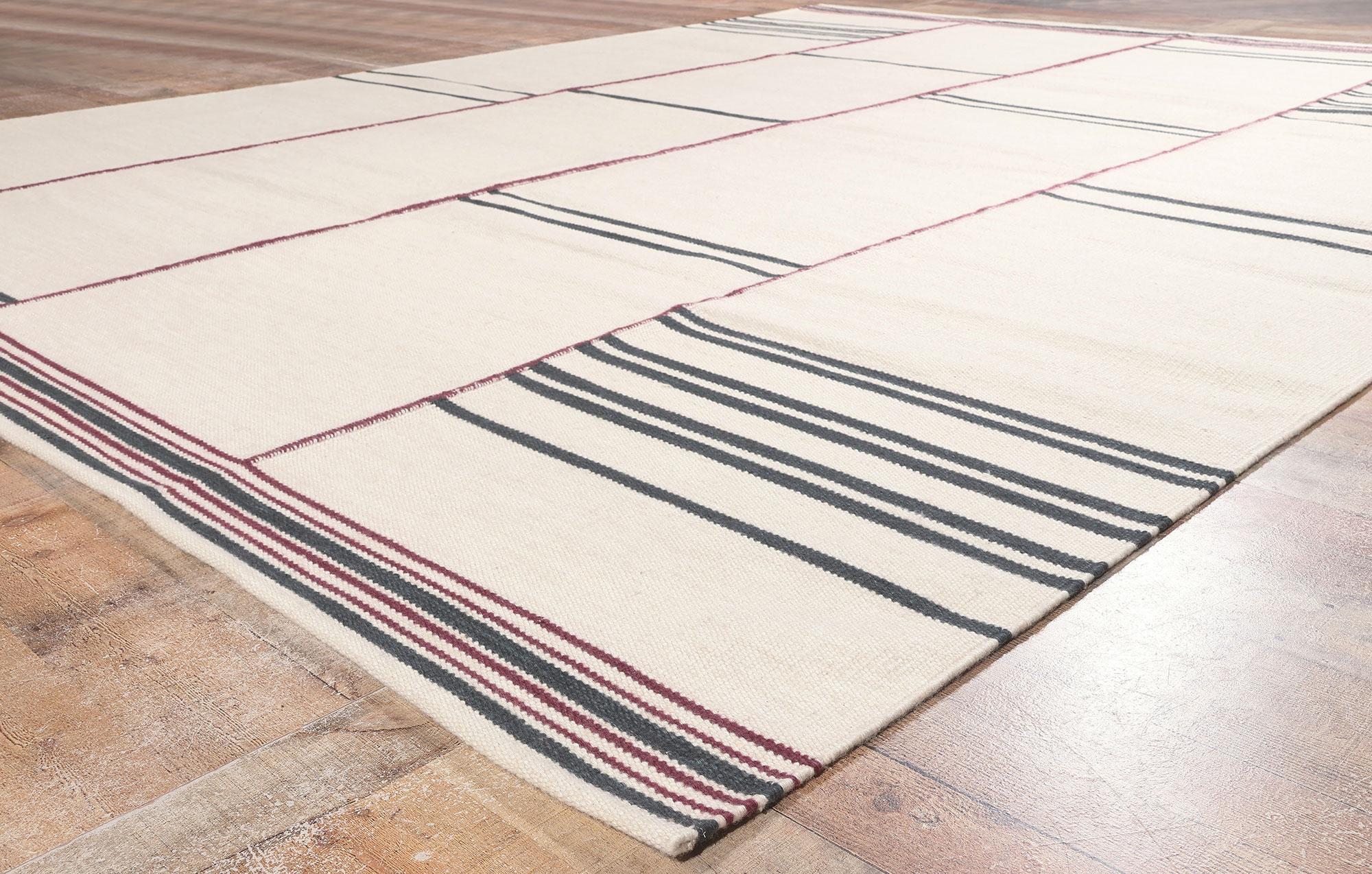 Contemporary New Swedish Inspired Kilim Rug Earth-Tone Colors, Stege Randmönster For Sale