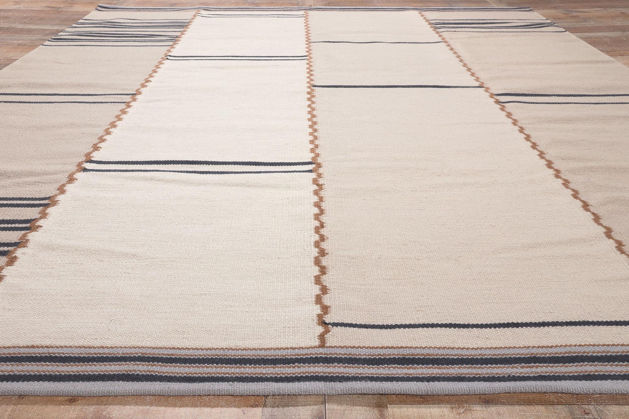 Wool New Swedish Inspired Kilim Rug Earth-Tone Colors, Stege Randmönster For Sale