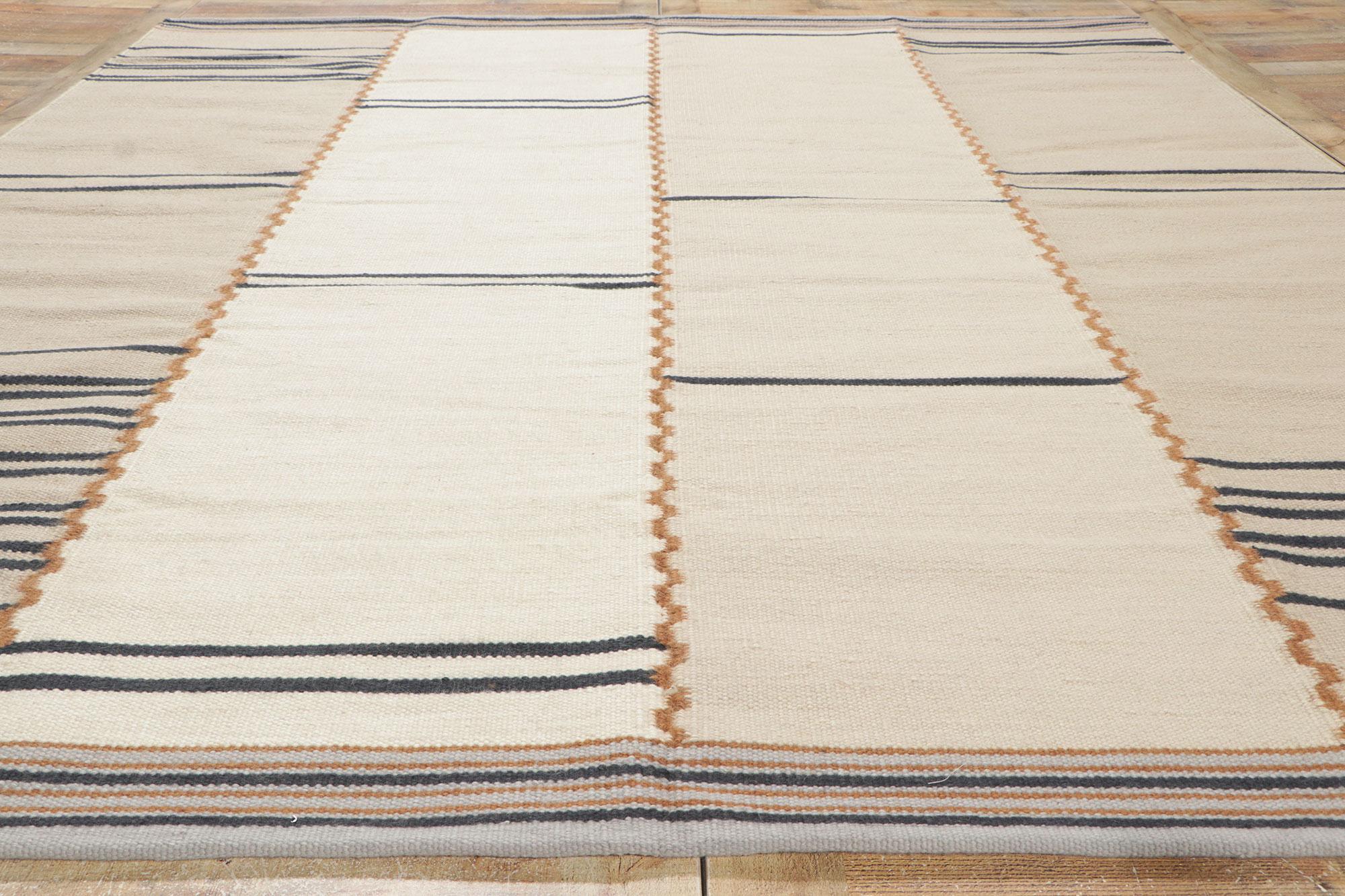Nueva alfombra kilim de inspiración sueca en tonos tierra, Stege Randmönster Lana en venta