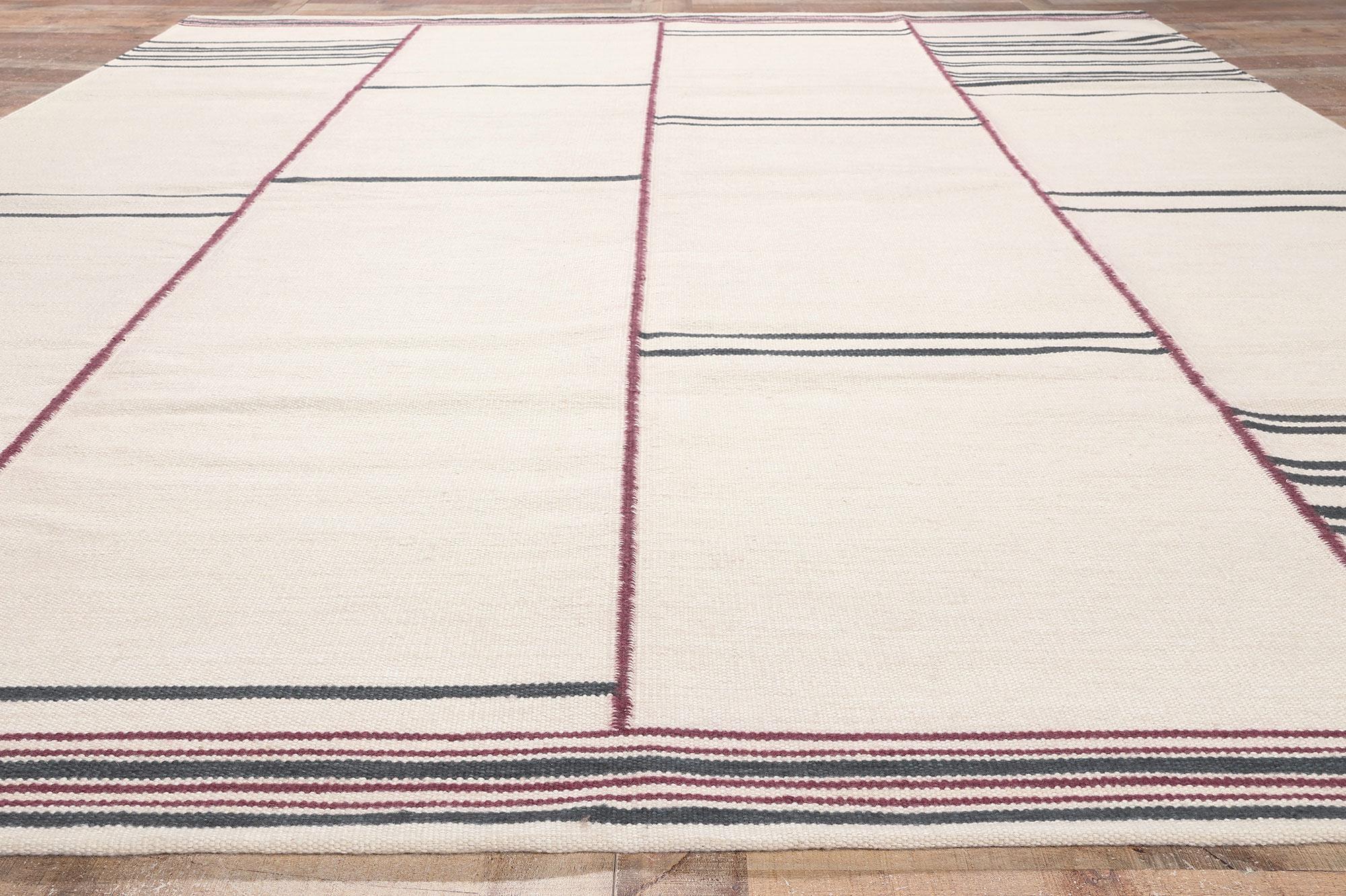 Wool New Swedish Inspired Kilim Rug Earth-Tone Colors, Stege Randmönster For Sale
