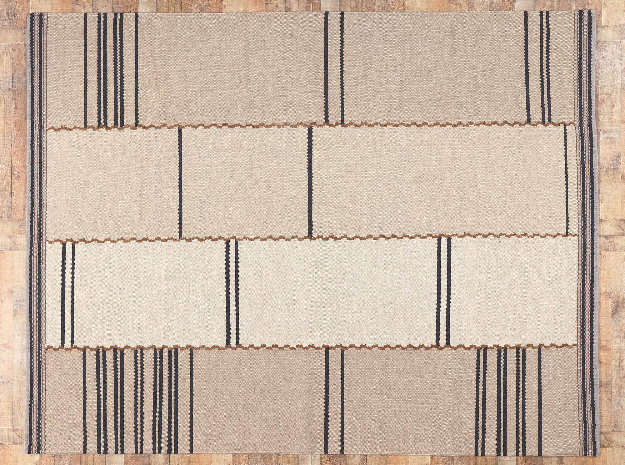 New Swedish Inspired Kilim Rug Earth-Tone Colors, Stege Randmönster For Sale 1
