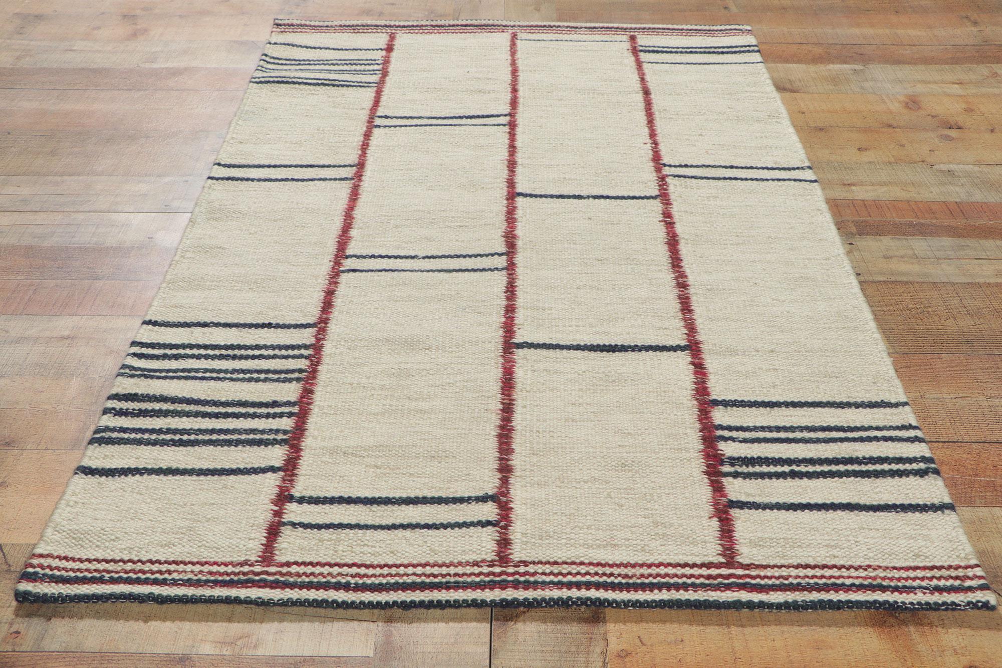 Wool Swedish Inspired Kilim Rug, Scandinavian Modern Meets Sublime Simplicity For Sale