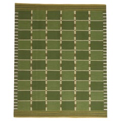 Scandinavian Modern Swedish Inspired Kilim Rug, Grönt Rutmönster