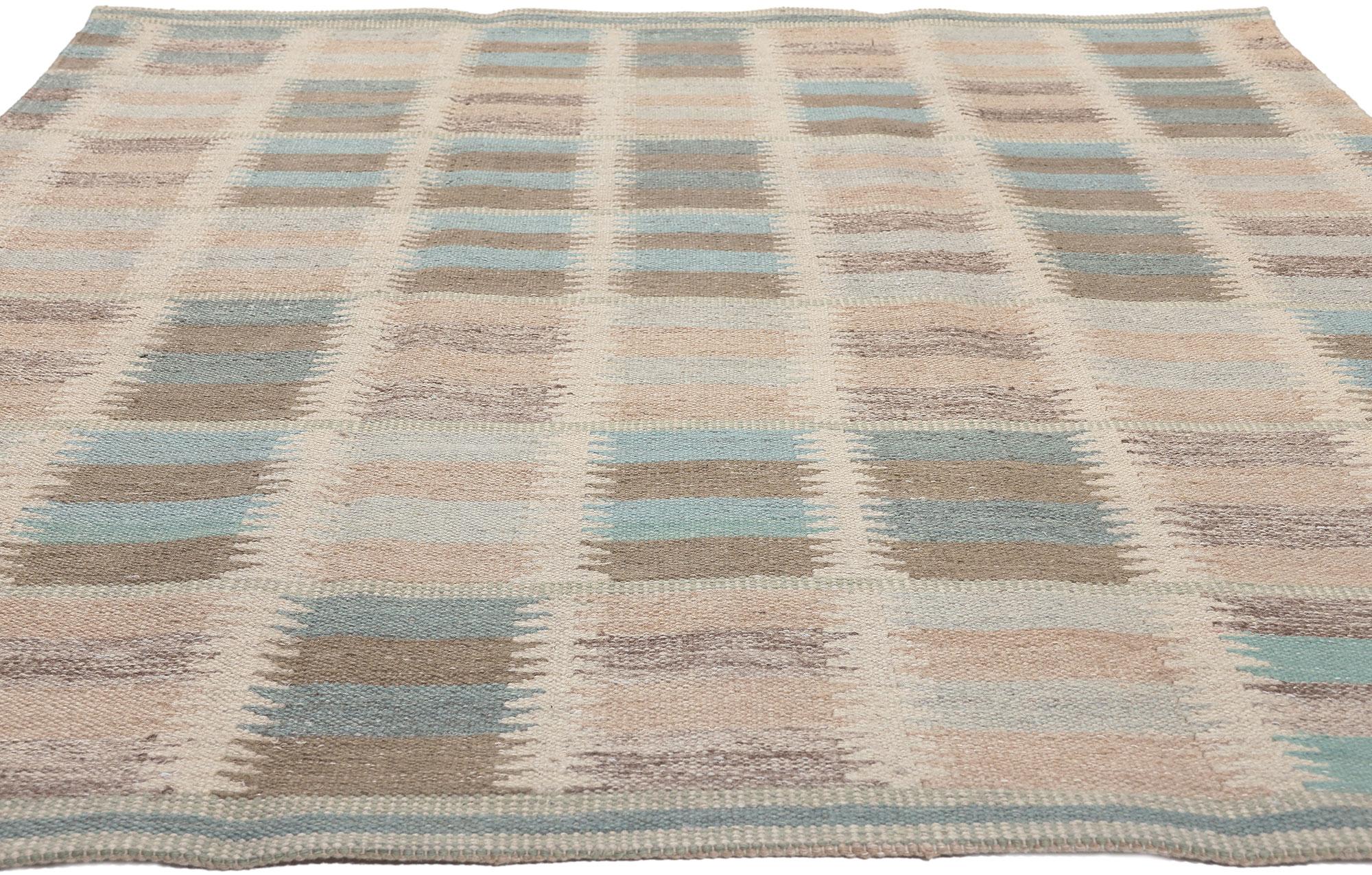 Hand-Woven New Swedish Inspired Kilim Rug, Scandinavian Modern Meets Earth-Tone Elegance For Sale