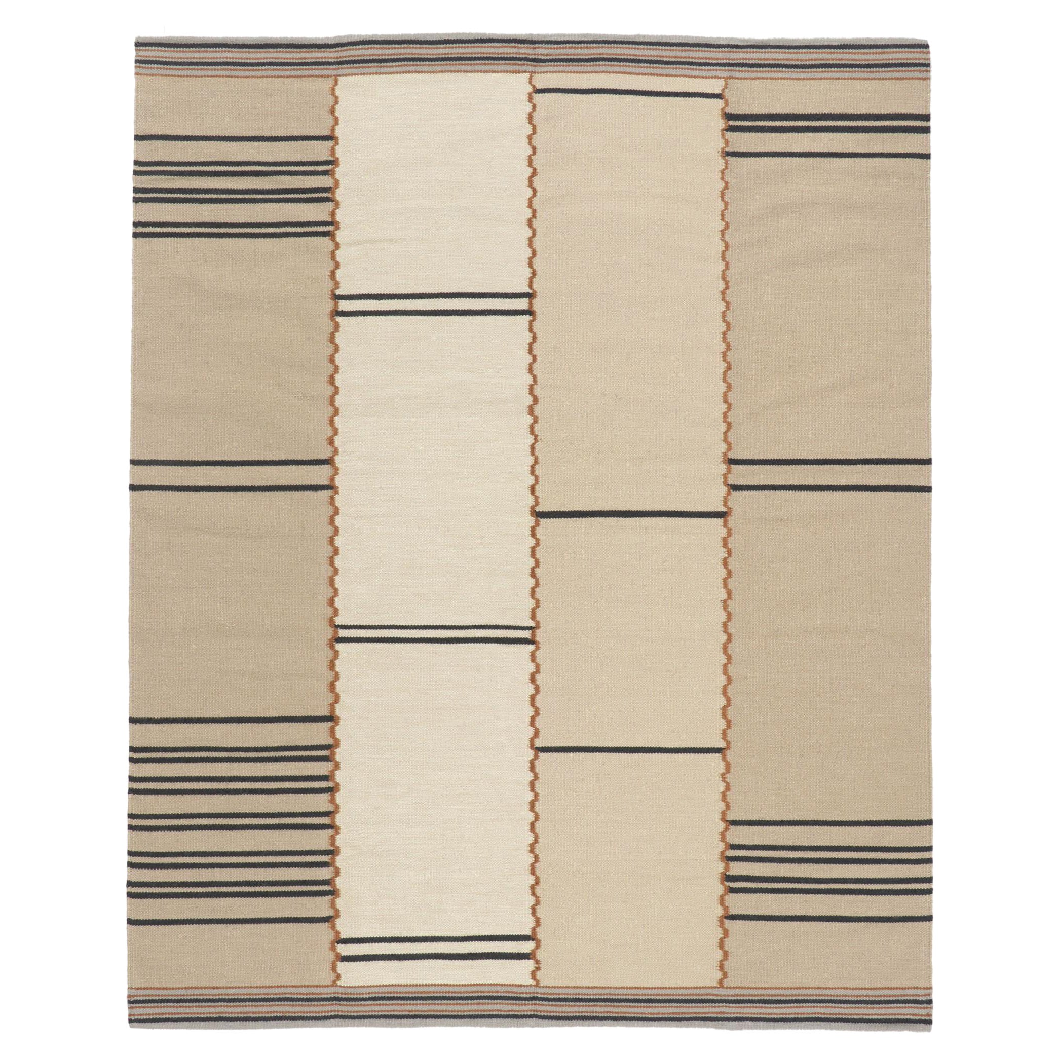 Nouveau tapis Kilim d'inspiration suédoise avec motif de rayures en échelle, Stege Randmönster en vente