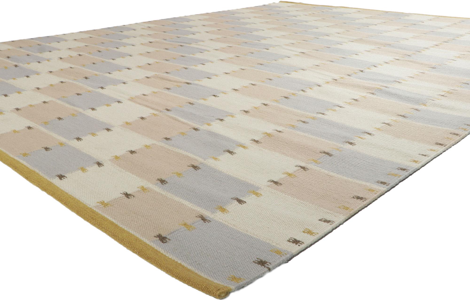 30949 New Swedish Inspired Kilim Rug, 09'01 x 09'11. Displaying simplicity with incredible detail and texture, this handwoven wool Swedish inspired Kilim rug provides a feeling of cozy contentment without the clutter. The eye-catching checked design