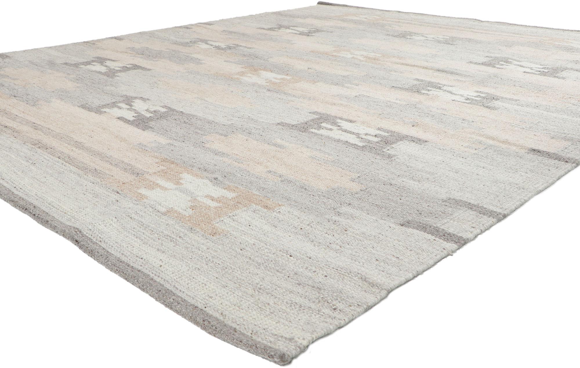 30968 Swedish Inspired Kilim Rug, 08'01 x 09'09. Emanating Scandinavian Modern style with incredible detail and texture, this handwoven Swedish inspired kilim rug is a captivating vision of woven beauty. The eye-catching geometric pattern and