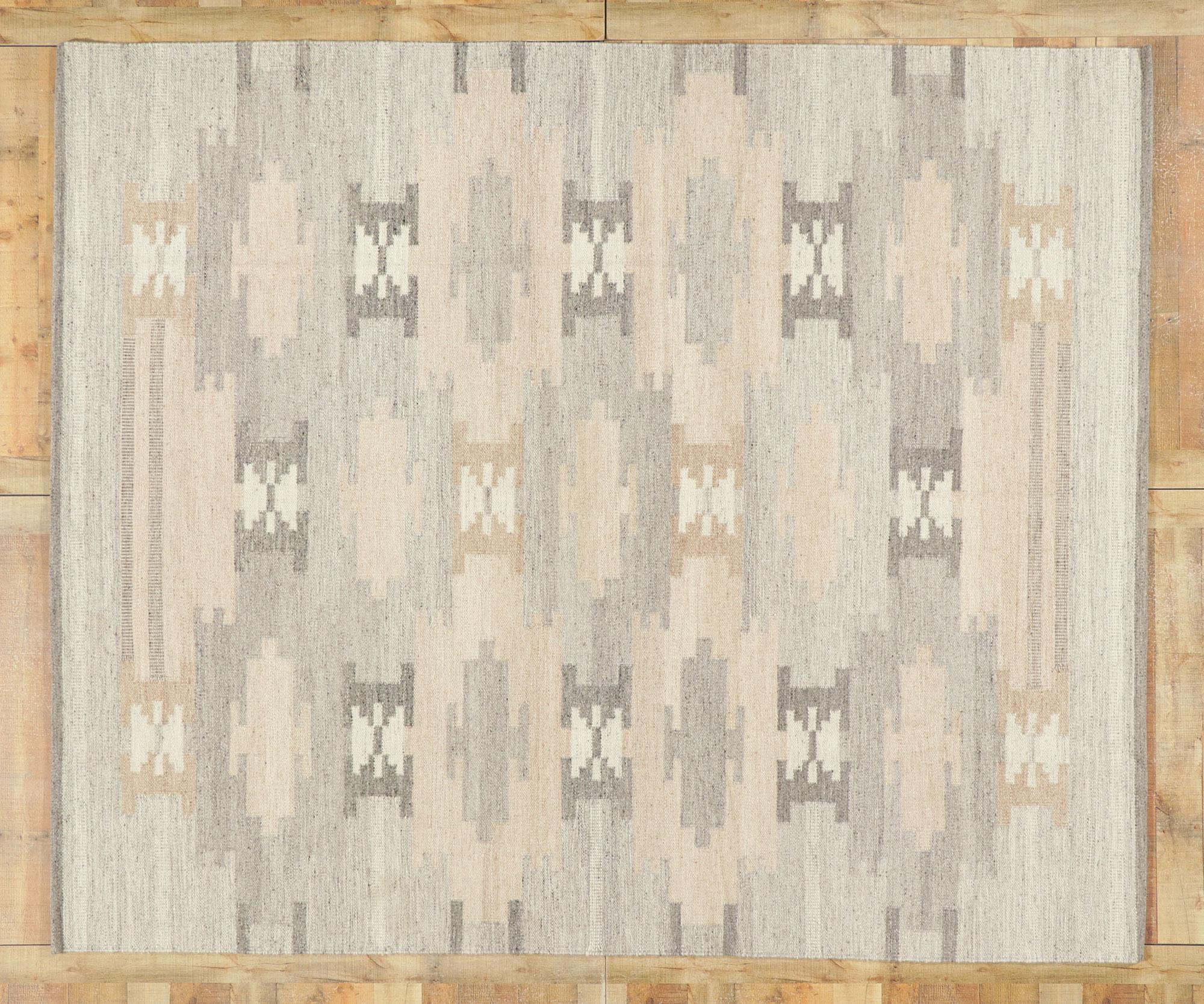 Contemporary Swedish Inspired Kilim Rug, Natural Elegance Meets Organic Modern Style For Sale
