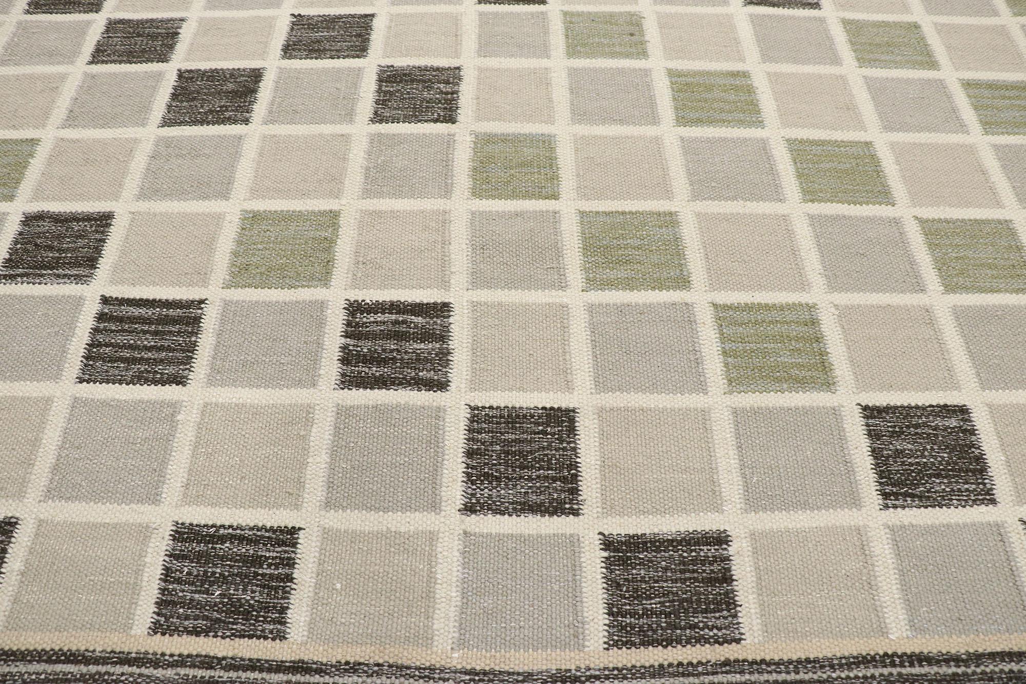 Hand-Woven New Swedish Inspired Kilim Rug with Scandinavian Modern Style