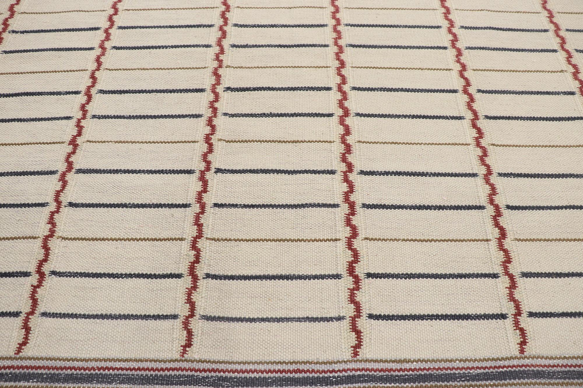 Hand-Woven New Swedish Inspired Kilim Rug with Scandinavian Modern Style