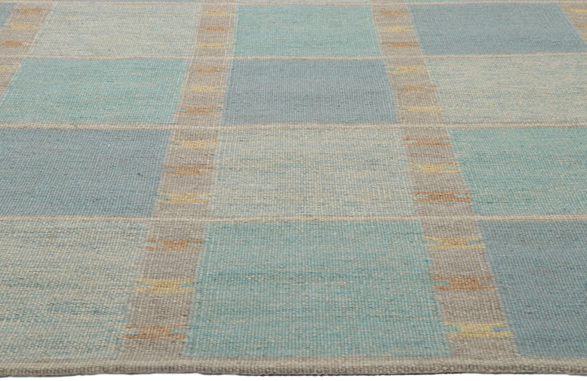 Hand-Woven Swedish Inspired Kilim Rug, Scandinavian Modern Meets Earth-Tone Elegance