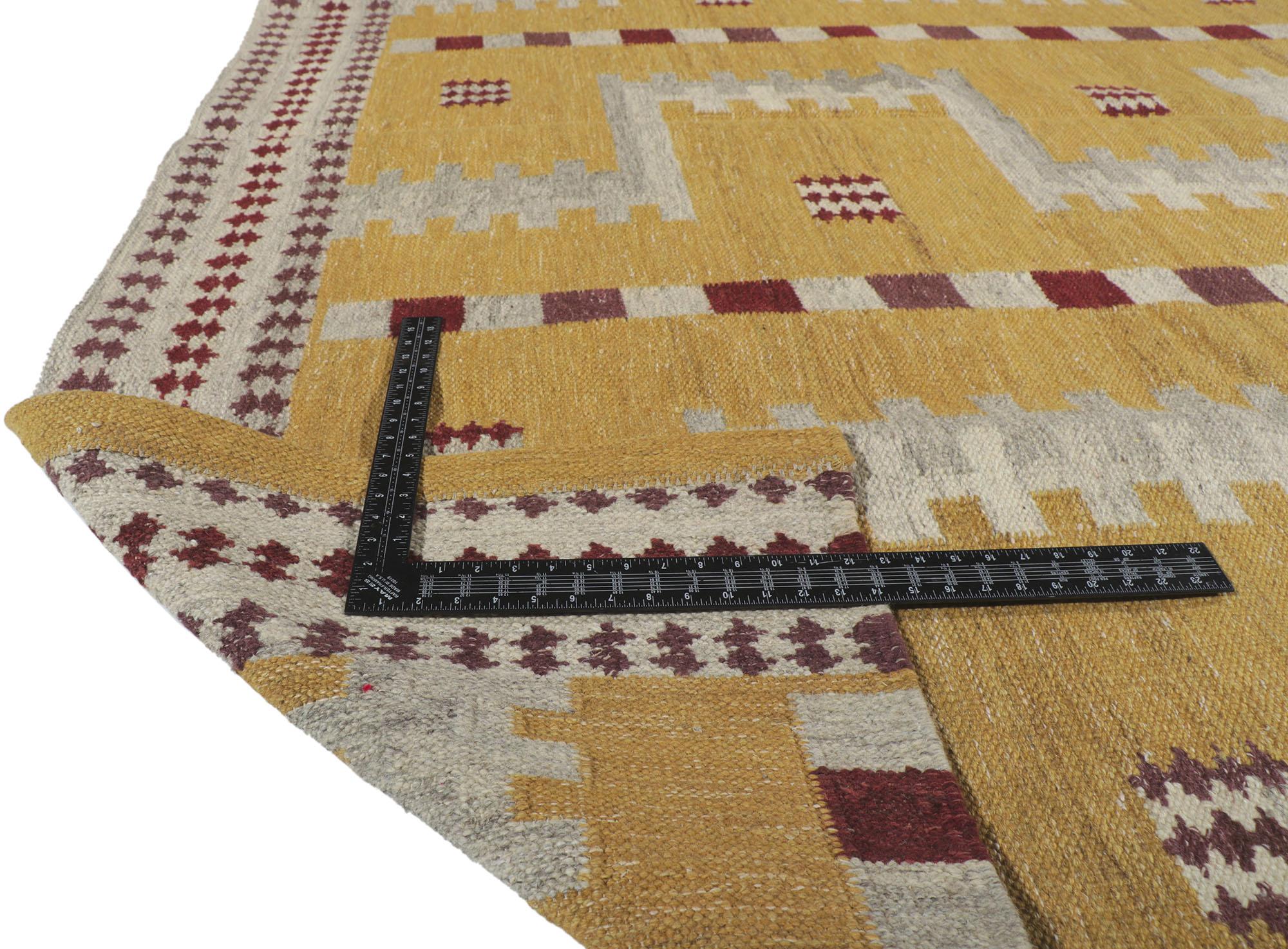 Swedish Inspired Kilim Rug, Scandinavian Modern Meets Cubist Style In New Condition For Sale In Dallas, TX