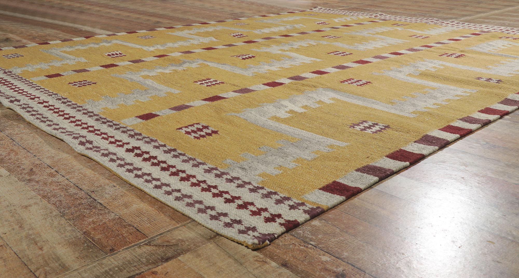 Contemporary Swedish Inspired Kilim Rug, Scandinavian Modern Meets Cubist Style For Sale
