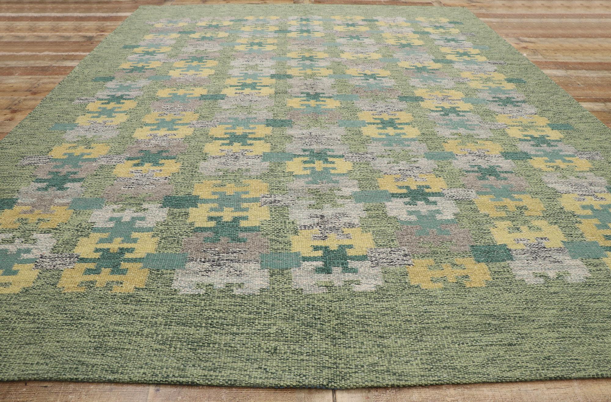 Wool Swedish Inspired Kilim Rug, Scandinavian Modern Meets Biophilic Design For Sale