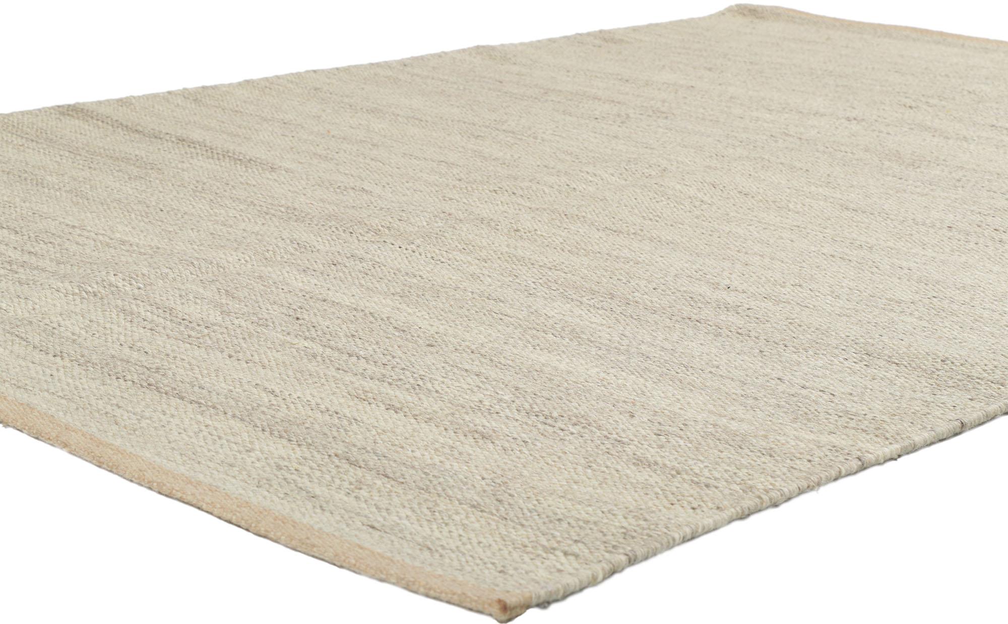 30696 new Swedish inspired Kilim rug with Minimalist Scandinavian Modern style 05'01 x 08'00. Warm and inviting with hygge vibes, this hand-woven wool Swedish inspired Kilim rug beautifully embodies the simplicity of Scandinavian modern style.
