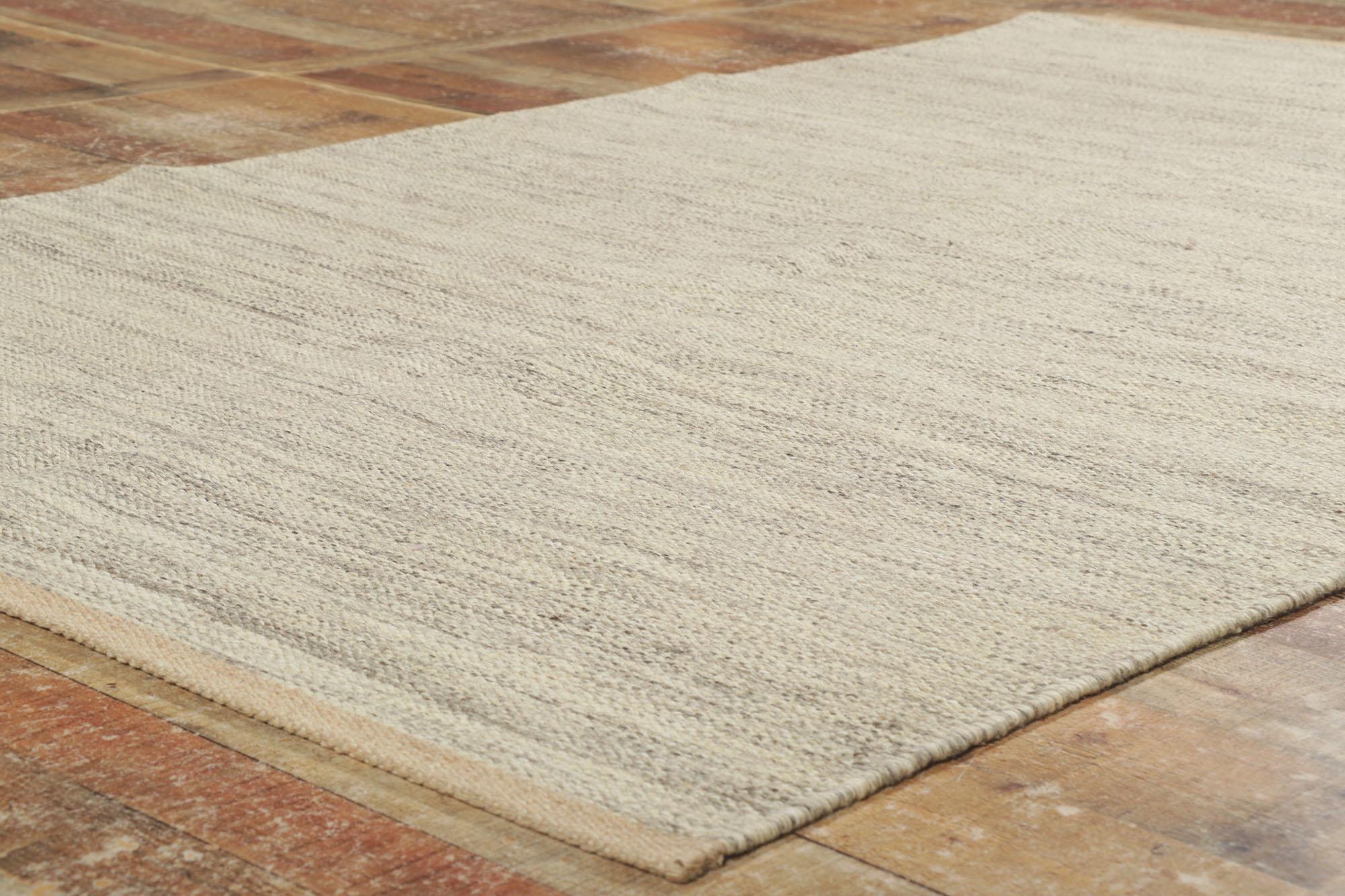 Hand-Woven Swedish Inspired Kilim Rug with Japandi Style Rollakan For Sale
