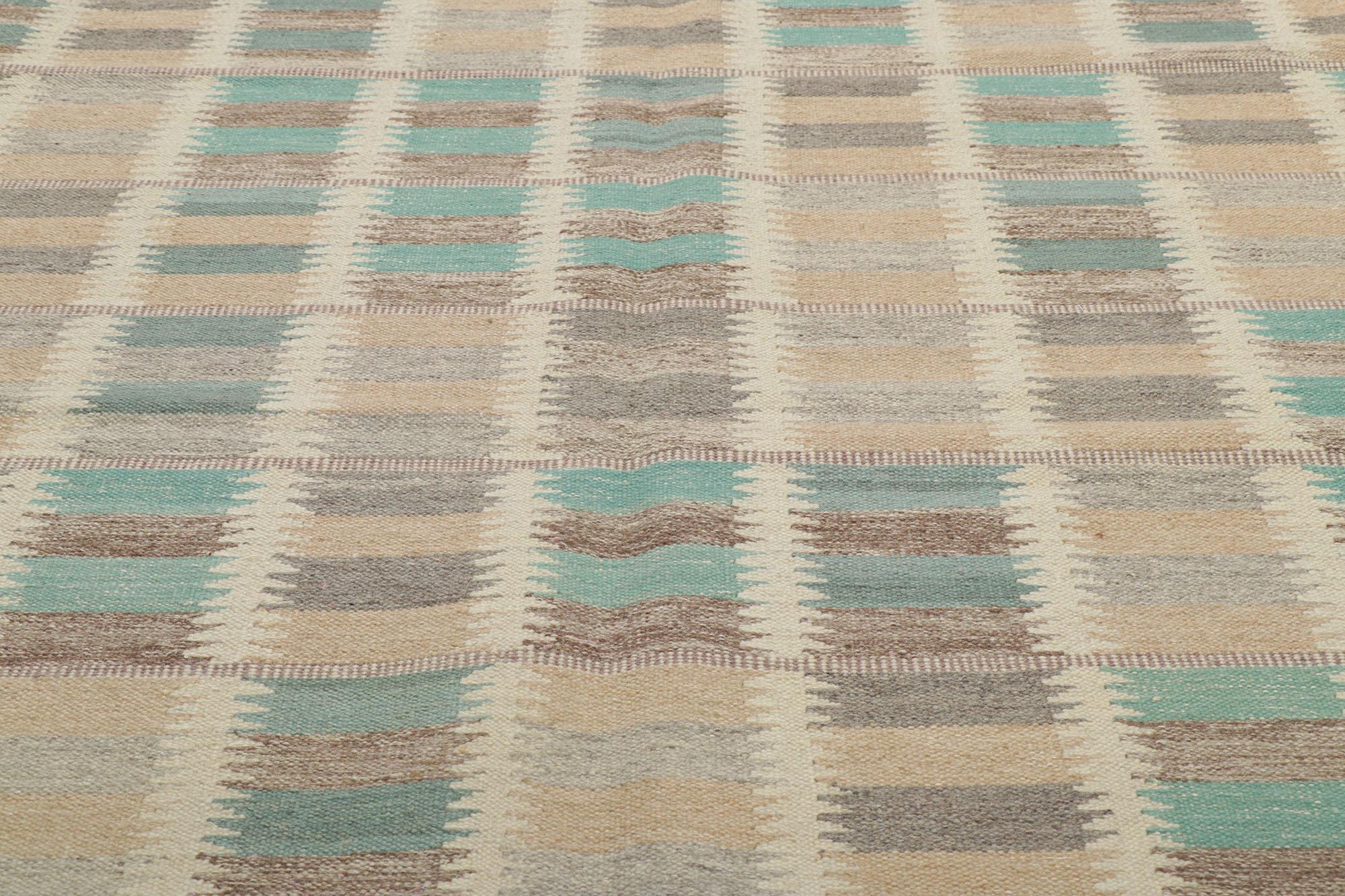 Hand-Woven New Swedish Inspired Kilim with Scandinavian Modern Style For Sale