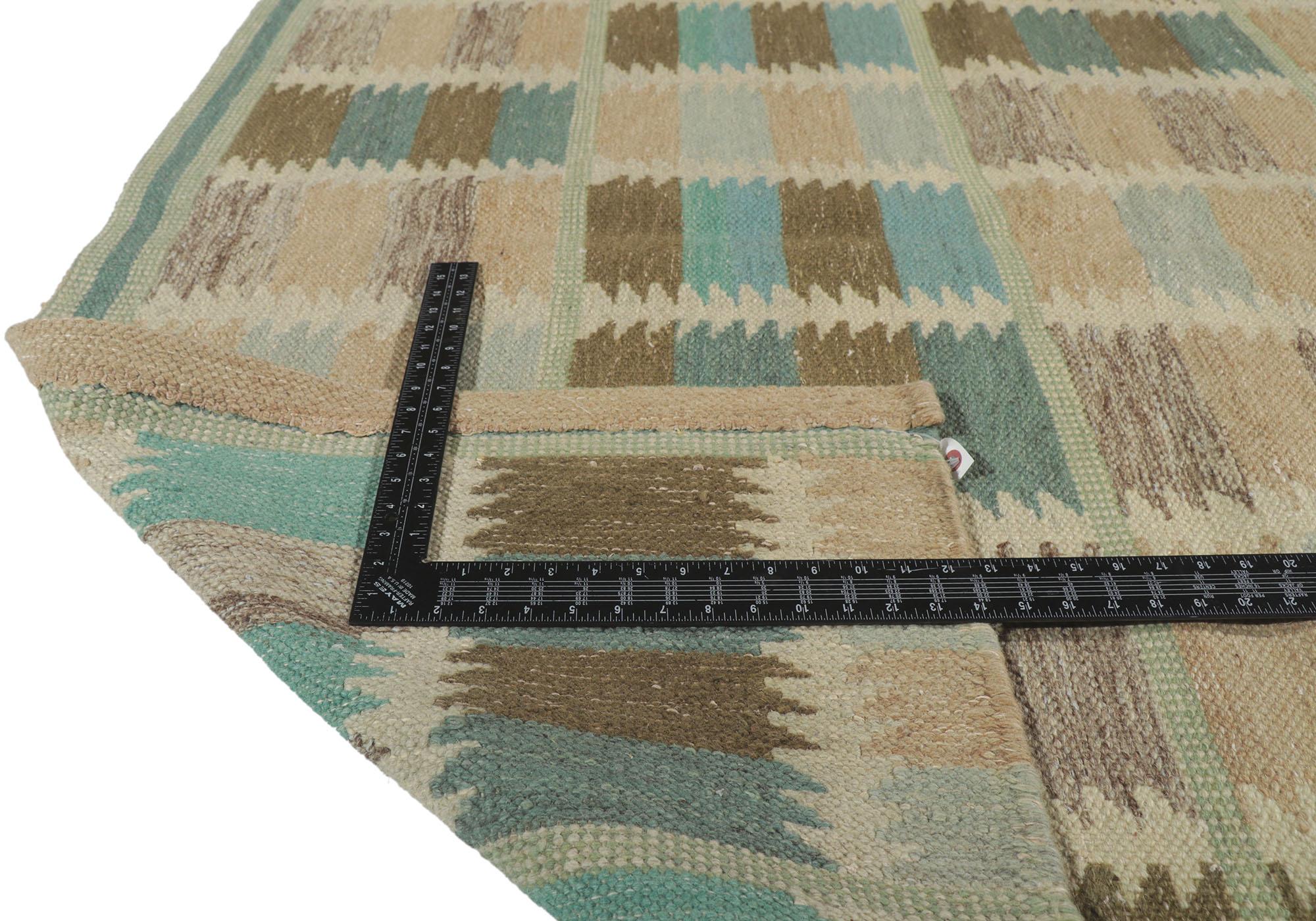 New Swedish Inspired Kilim Rug, Scandinavian Modern Meets Earth-Tone Elegance For Sale 2