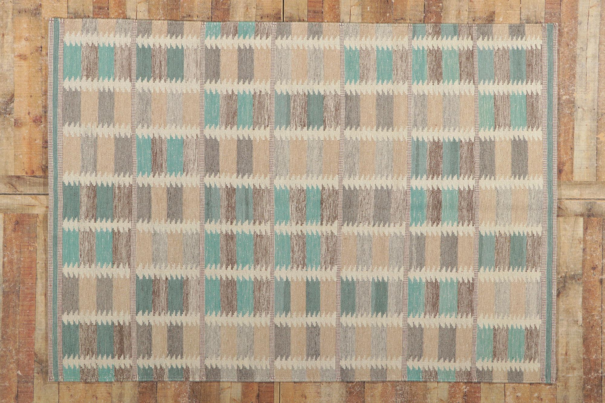 Wool New Scandinavian Swedish Berit Koenig Inspired Kilim Röllakan, 06'02 x 08'07 For Sale