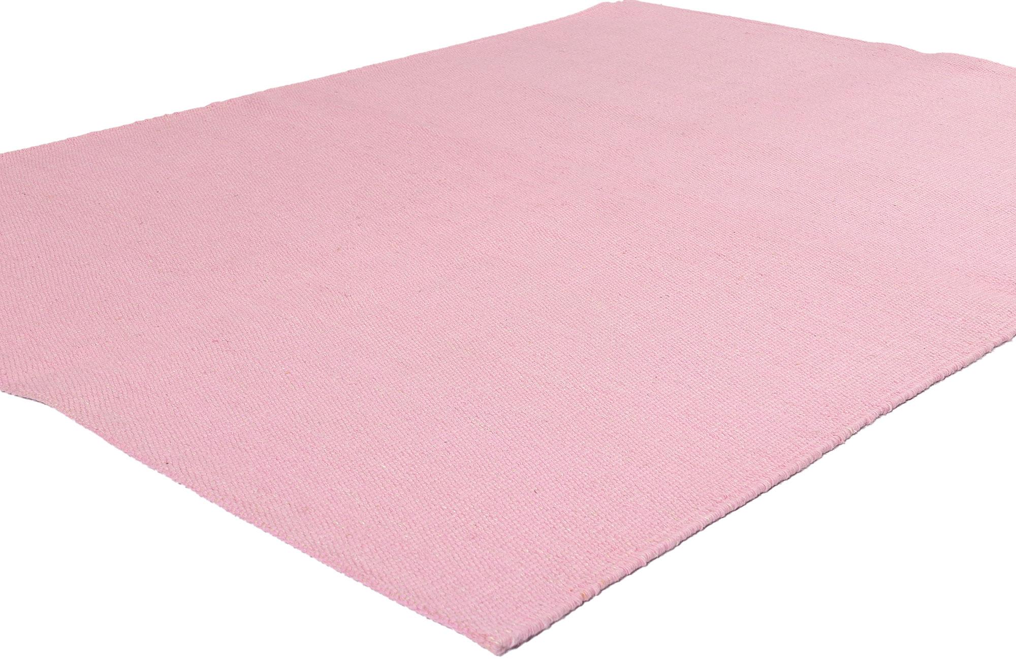 30688 Scandinavian Modern Swedish Inspired Pink Kilim Rug, 05'00 x 06'10. Swedish-style kilim rugs, meticulously crafted in India, seamlessly marry the classic aesthetics of Swedish design with the esteemed craftsmanship of Indian rug making.