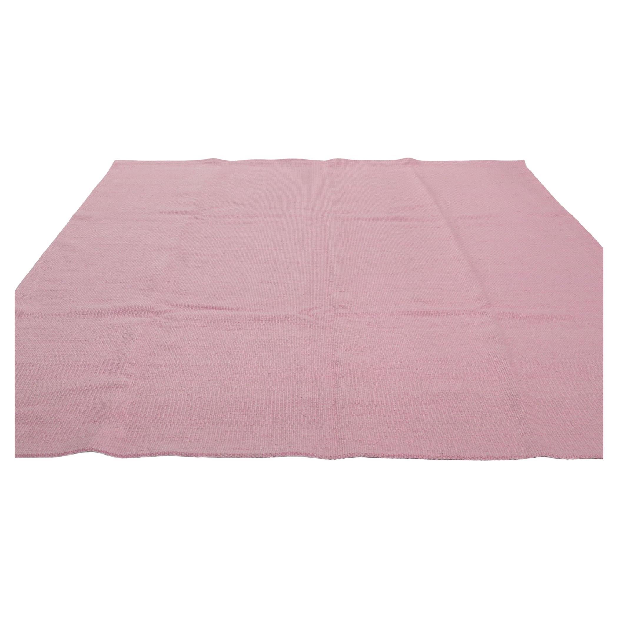 30687 Scandinavian Modern Swedish Inspired Pink Kilim Rug, 07'10 x 09'07. Swedish-style kilim rugs made in India are flat-woven rugs that blend the traditional design aesthetics of Sweden with the craftsmanship of Indian rug making. Featuring