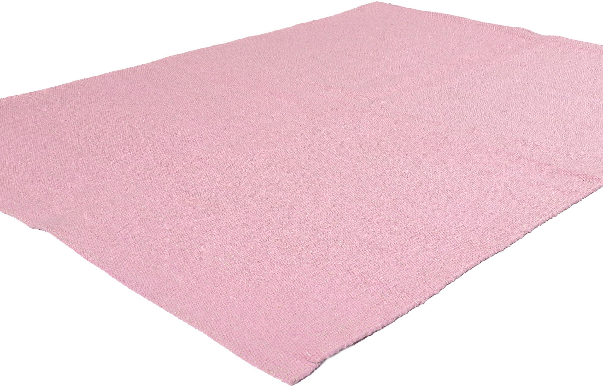 30688 Scandinavian Modern Swedish Inspired Pink Kilim Rug, 05'00 x 06'10. Swedish-style kilim rugs, meticulously crafted in India, seamlessly marry the classic aesthetics of Swedish design with the esteemed craftsmanship of Indian rug making.