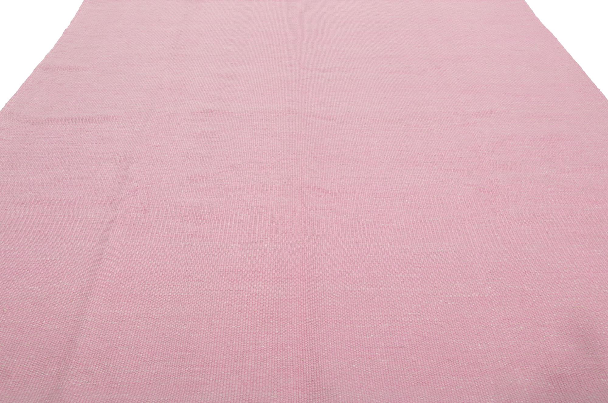 Indian New Swedish Inspired Pink Kilim Rug with Scandinavian Modern Style For Sale