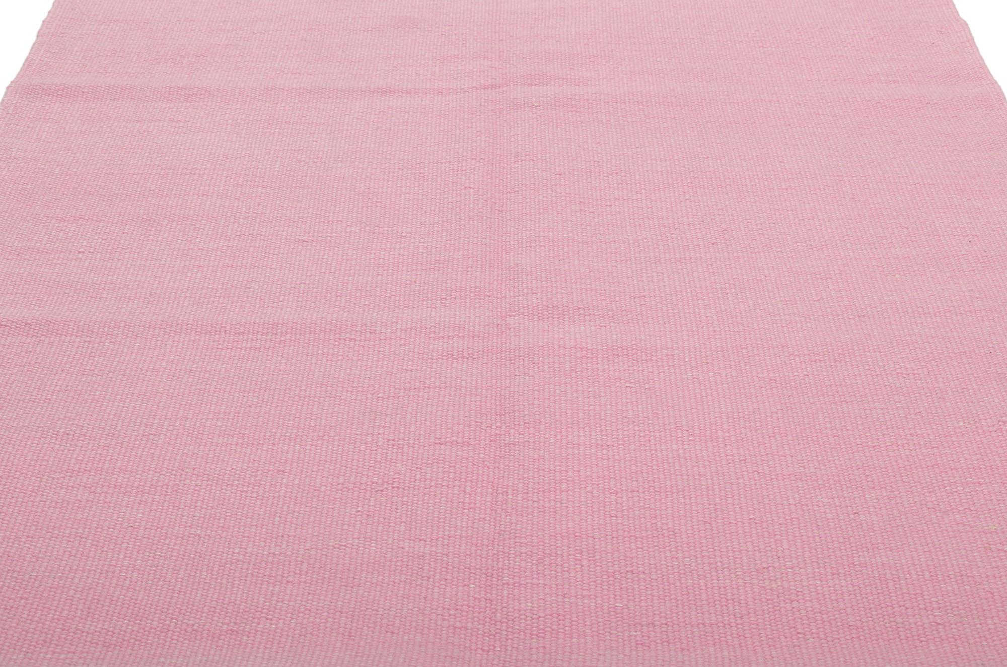 New Swedish Inspired Pink Kilim Rug with Scandinavian Modern Style For Sale 2