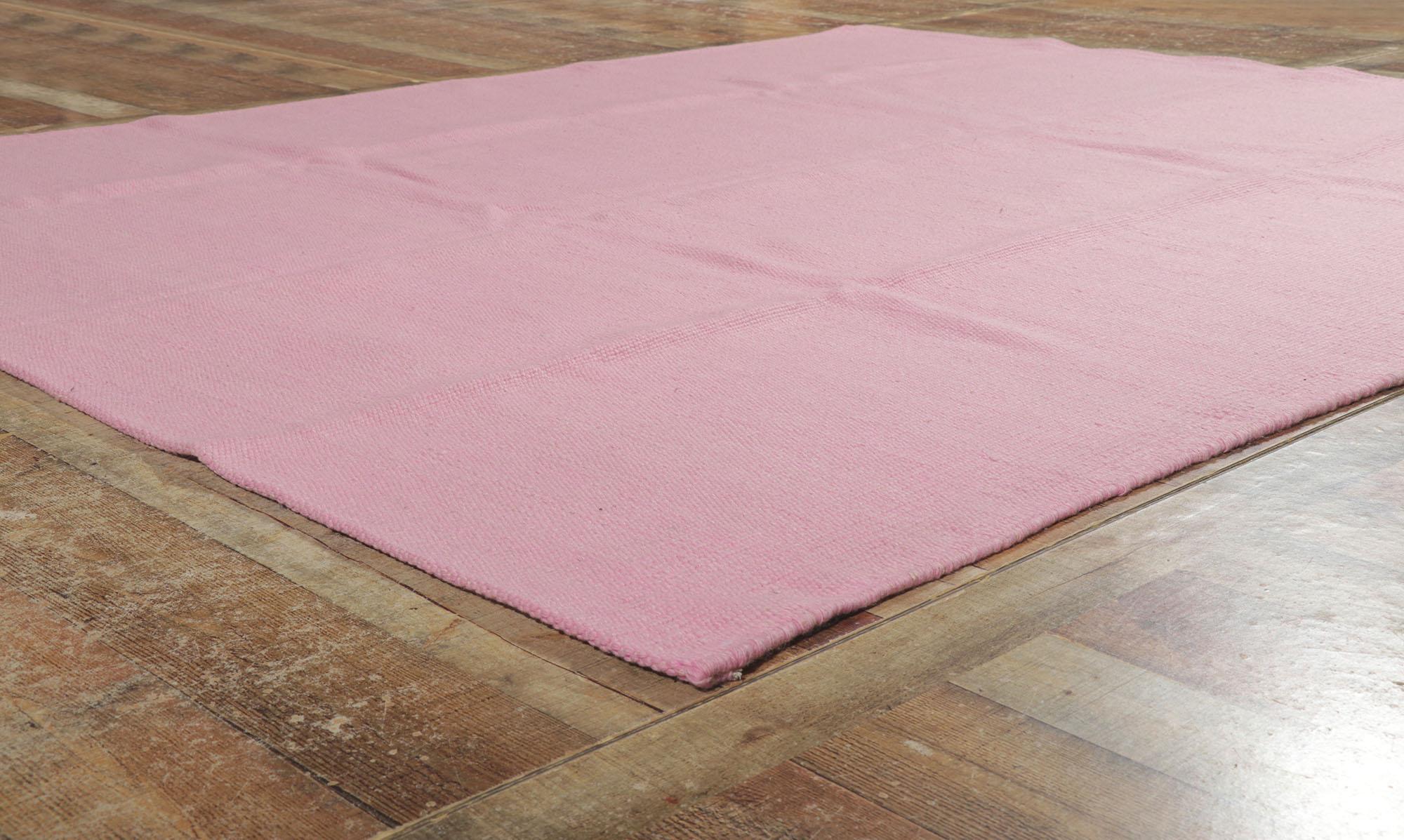 Wool New Swedish Inspired Pink Kilim Rug with Scandinavian Modern Style For Sale