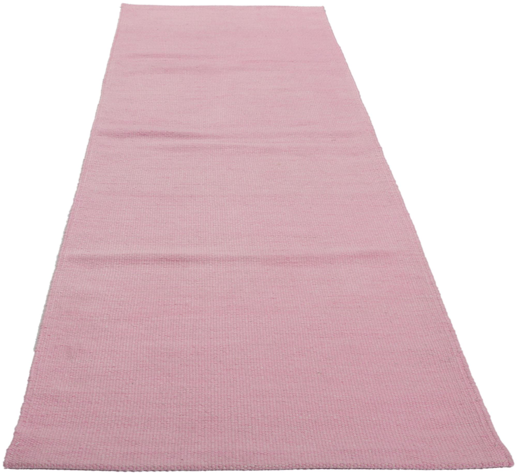 Indian New Swedish Inspired Pink Kilim Runner with Scandinavian Modern Style For Sale